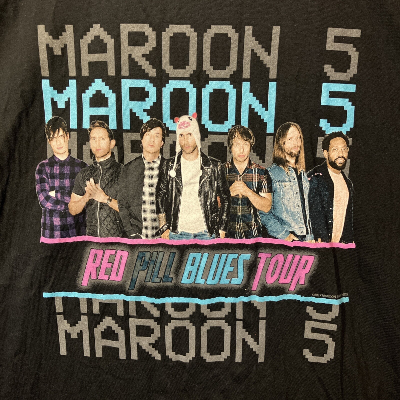 Maroon 5 Shirt Medium Red Pill Blues Tour Black Concert Tee Adam Levine