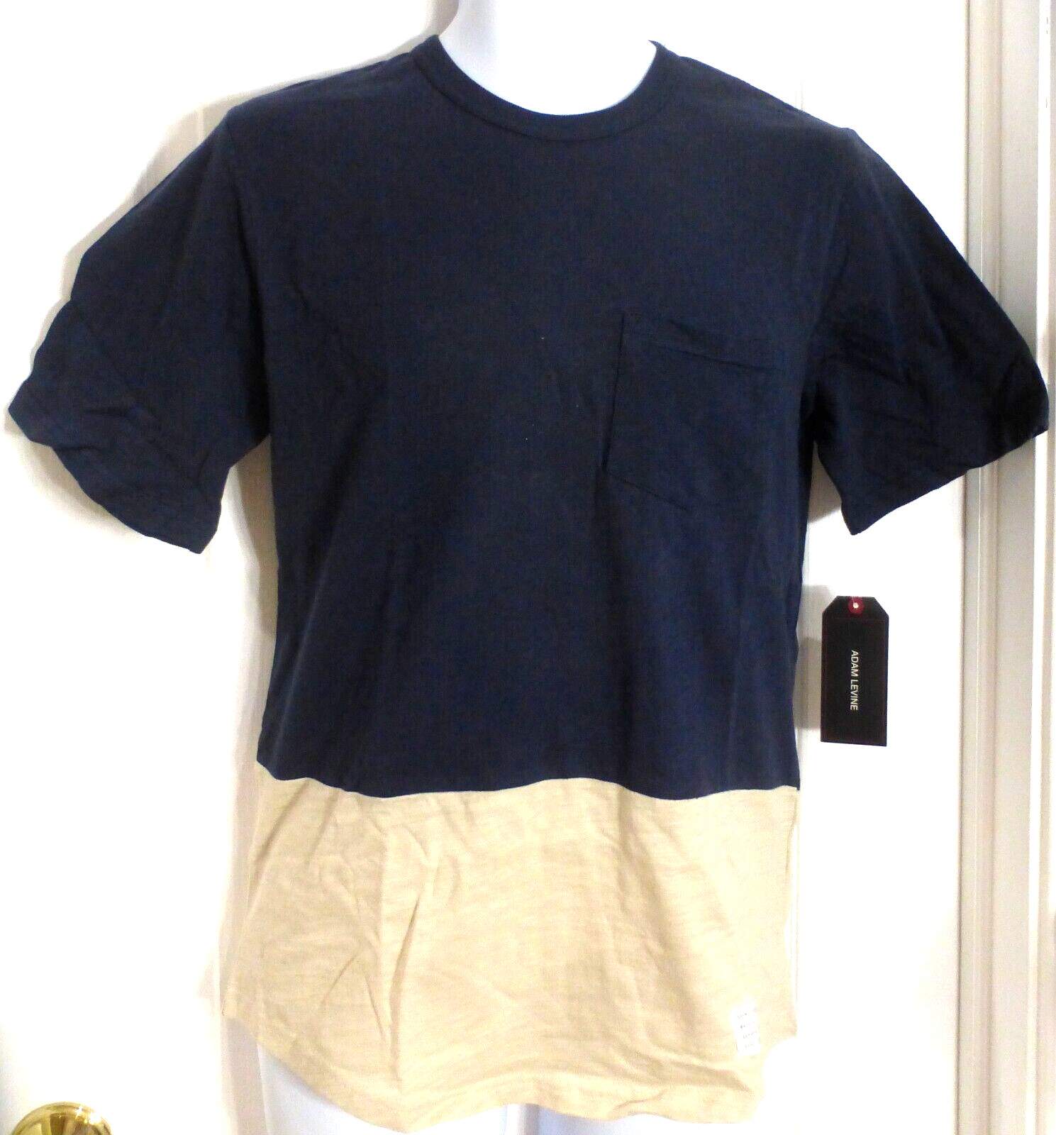 Adam Levine Men’s Colorblock Cotton Jersey Shirt, Navy / Ivory, Size Medium, NWT