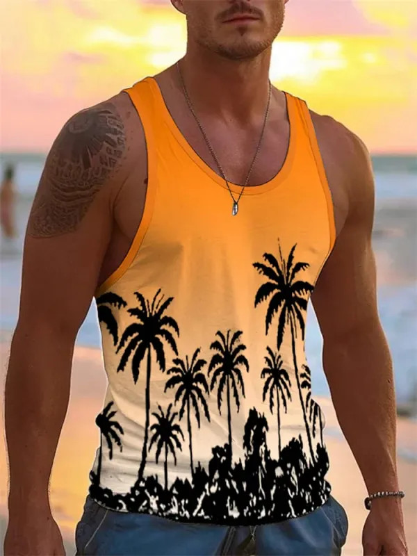 Summer Tank Top Men’s Hawaii Beach Casual Clothing Quick Drying Silk Fit