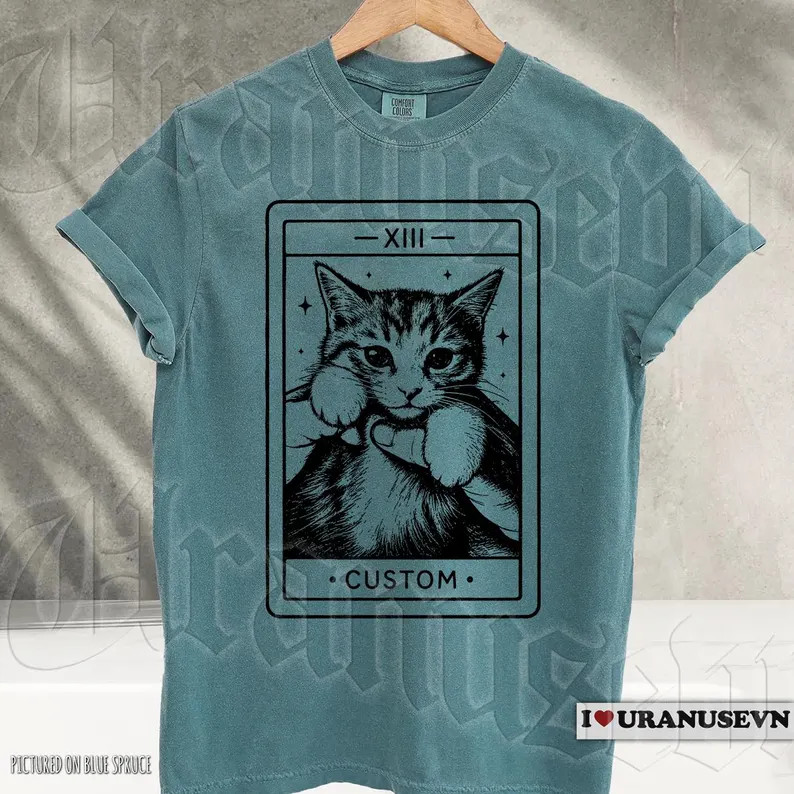 Custom Cat Tarot Card Soft Washed Comfort Tee