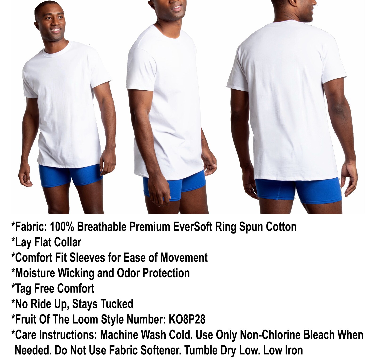 8 White Large L 42-44 Fruit Of The Loom Signature Crew Neck T-Shirts G 107-112CM