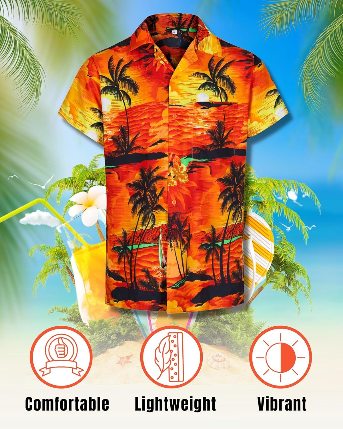 Mens Hawaiian Shirts Short Sleeve Casual Button Down Tropical Beach Cruise Shirt