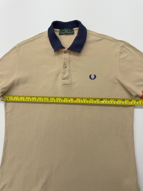 Fred Perry Men Beige Cotton Polo Shirt Button Front Size L Regular Fit