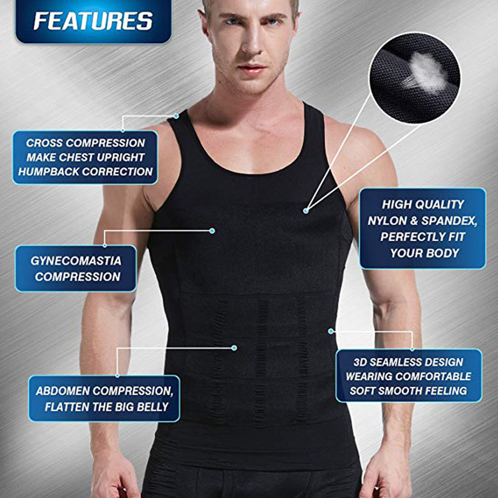 Men Slimming Body Shaper Compression Gynecomastia T-shirt Posture Corrector Vest