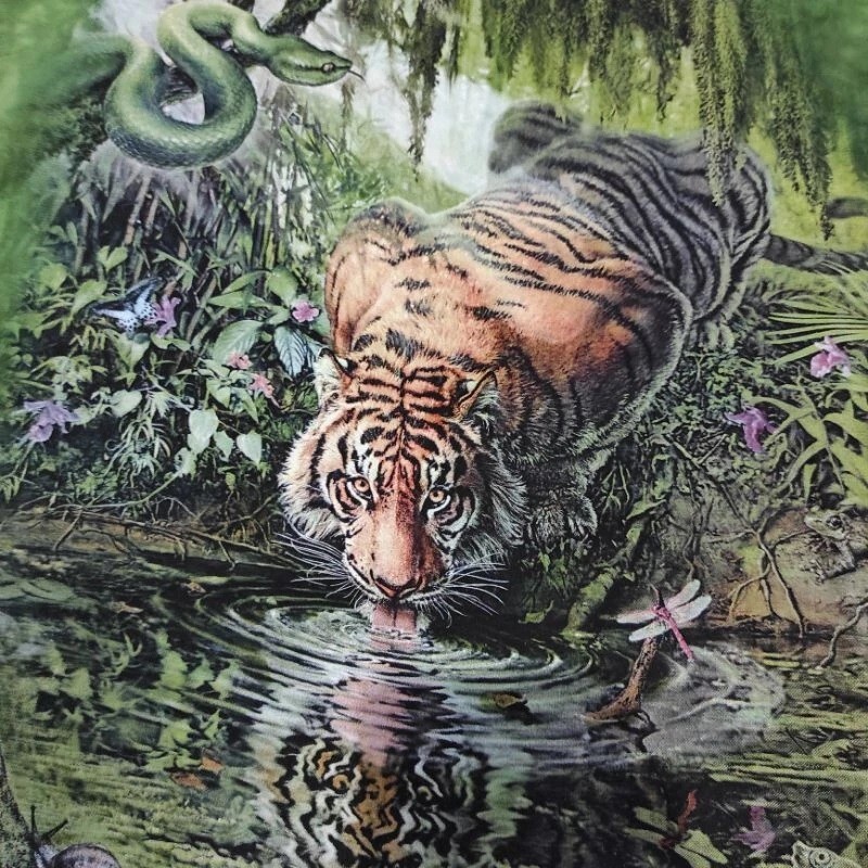 Siberian Tiger Enchanted Snake King Pool Reflection Mountain Green T-Shirt S-3X