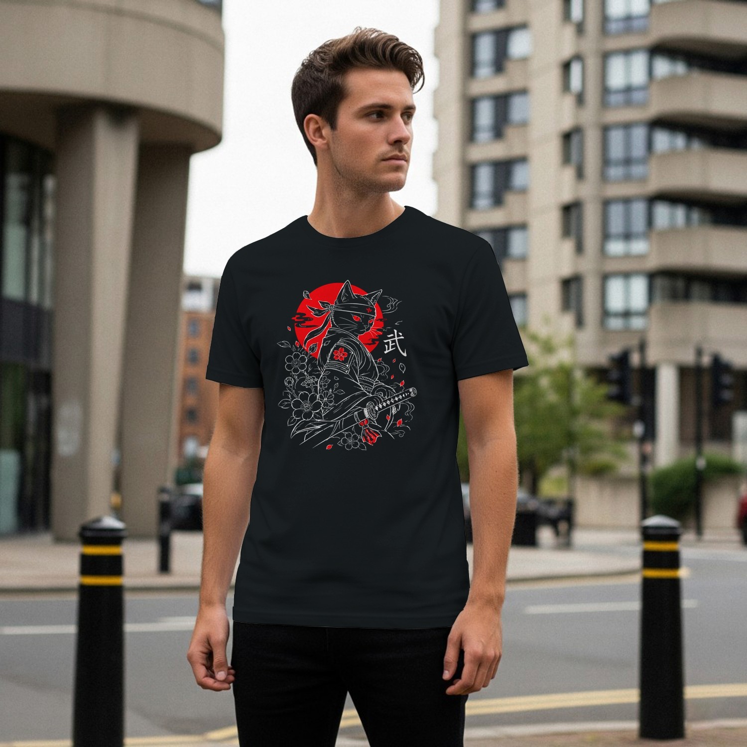 Samurai Cat with Katana Men’s T-shirt