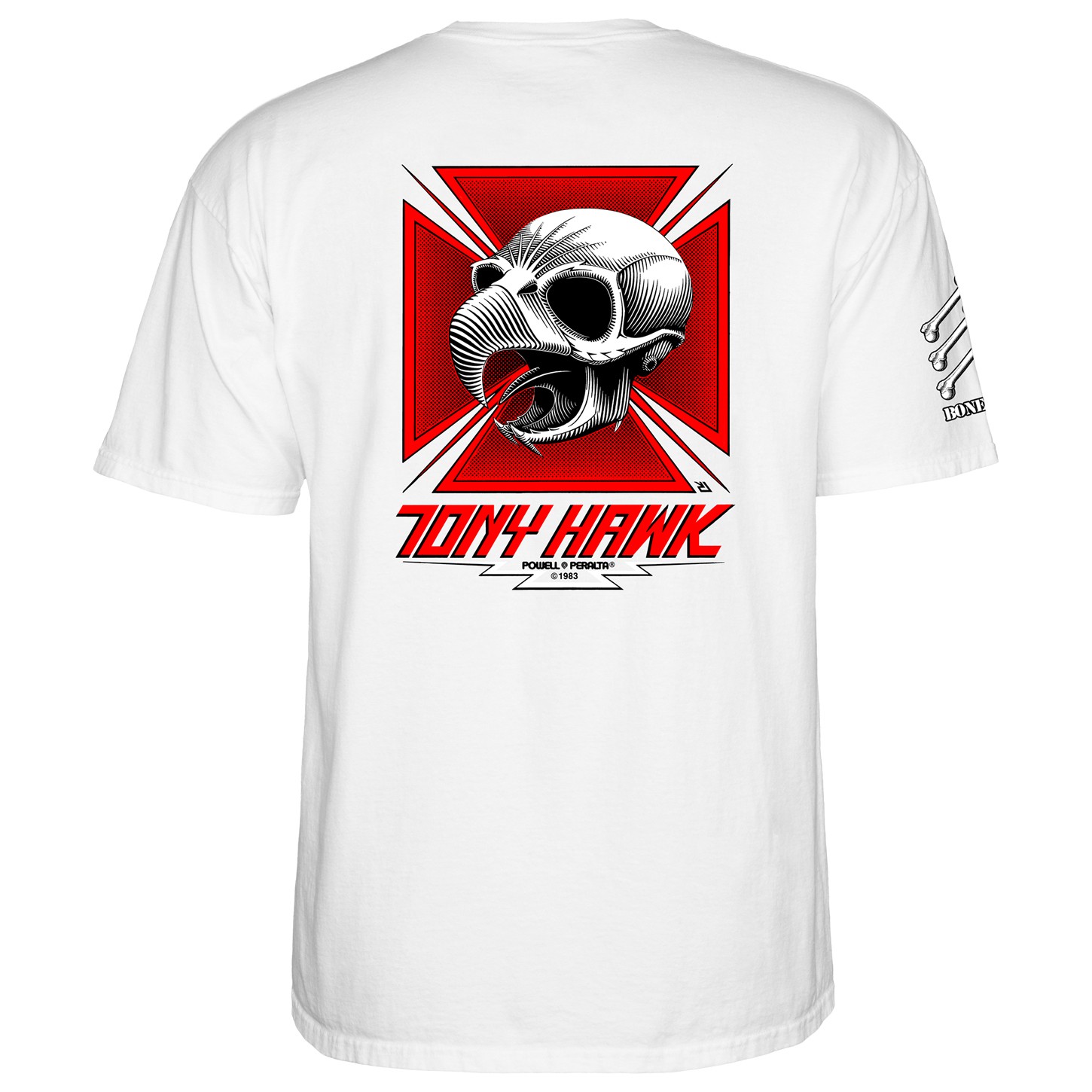 Powell Peralta BONES BRIGADE Tony Hawk CHICKEN SKULL Skateboard T Shirt WHITE