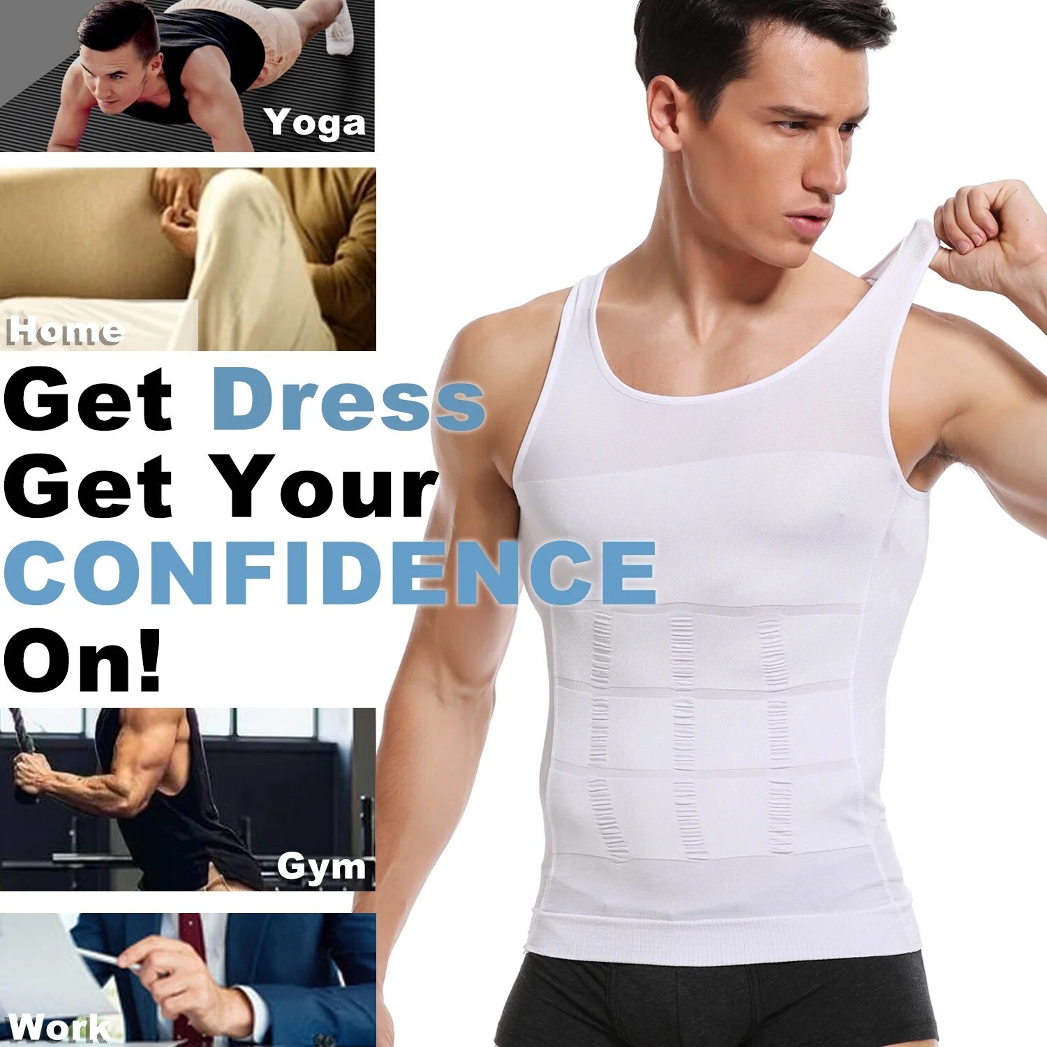 3 Pack Men Compression Shirts Slimming Body Shaper Vest Tummy Control Shapewear
