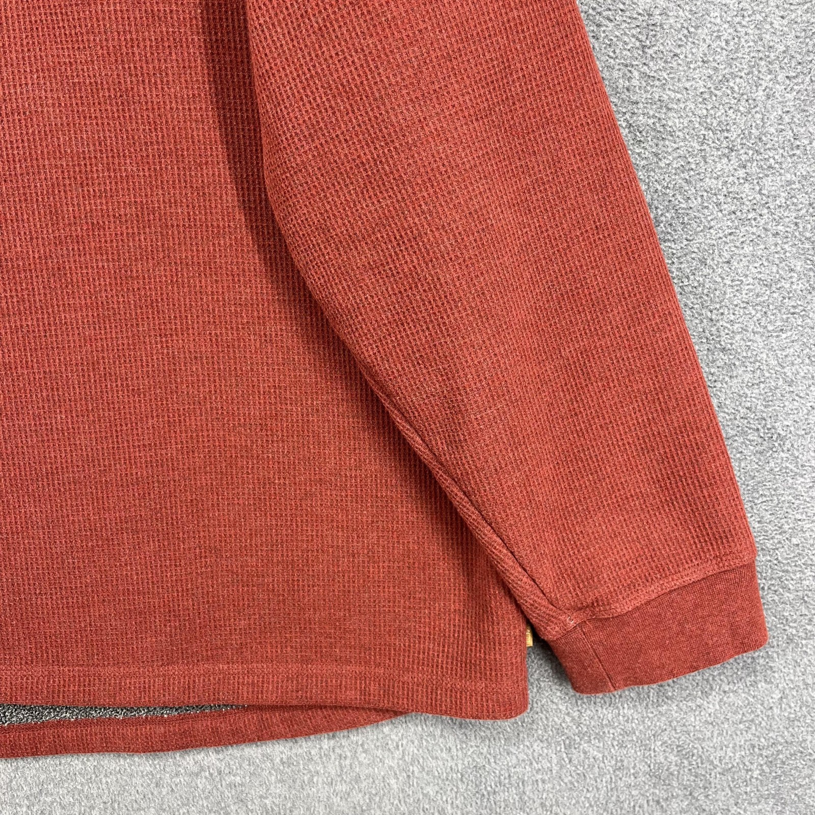 L.L.Bean Henley Pullover Mens 3XL Red Sherpa Fleece Lined Waffle Knit Thermal