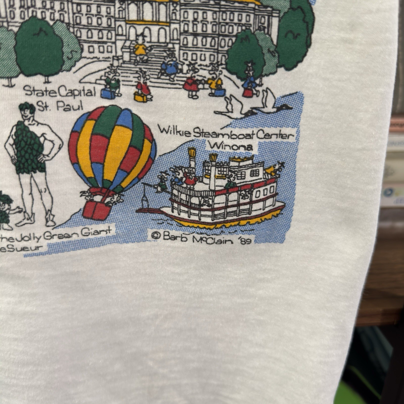 Vintage 90s Minnesota Map Graphic T-Shirt Size Barb McClain 2 Sided Cartoon