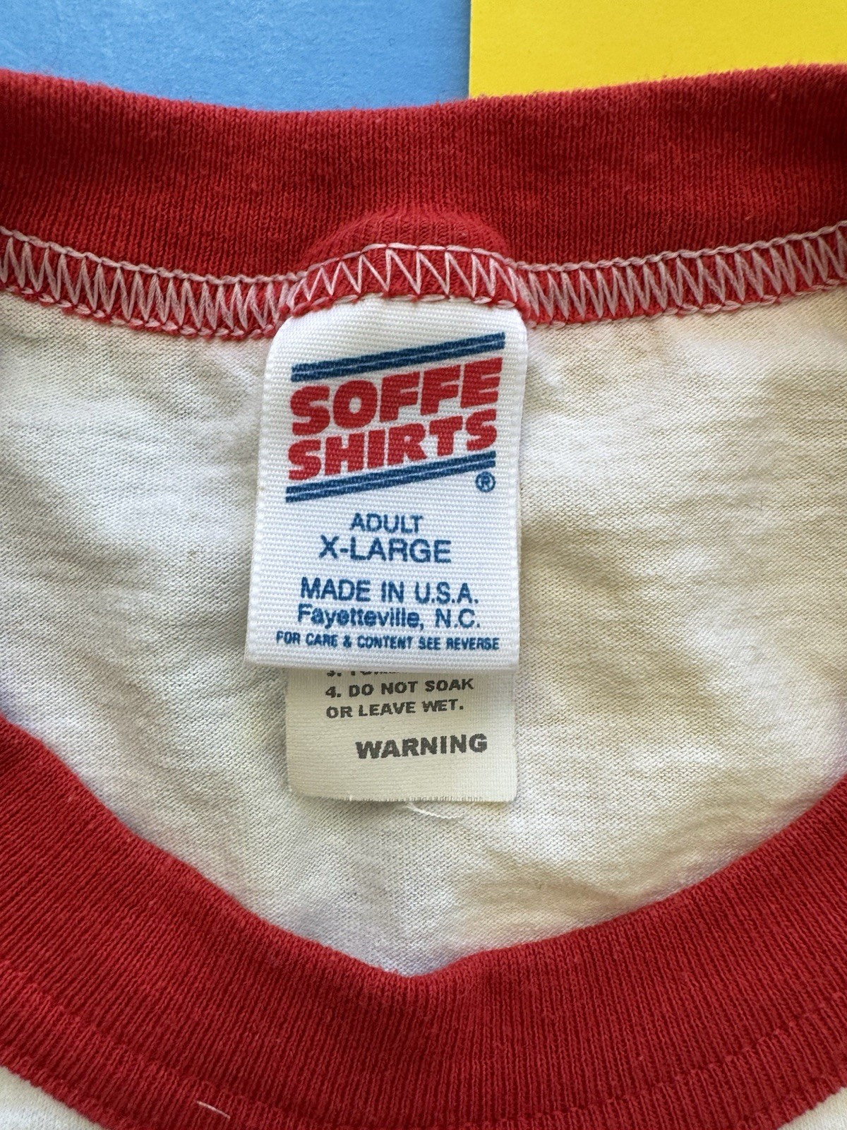 Vintage 90s Ringer T Shirt White Red Crewneck Soffe XL 50/50 USA made Blank