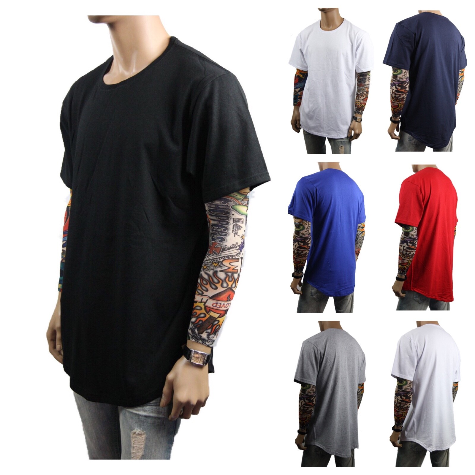 Men T-Shirts BIG & TALL Heavy Weight Long Extended Casual Active Crew Neck S-5X