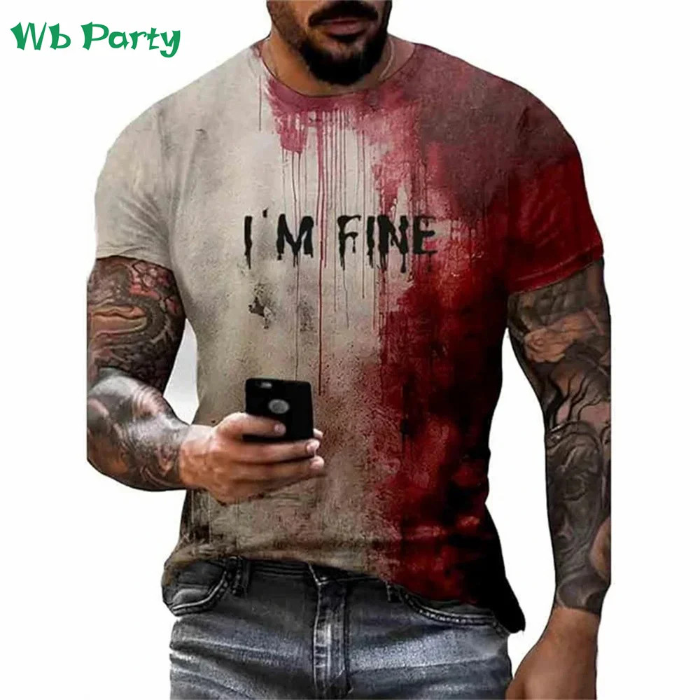 Men’s Bloody Print 3D Halloween Short Sleeve T-Shirt