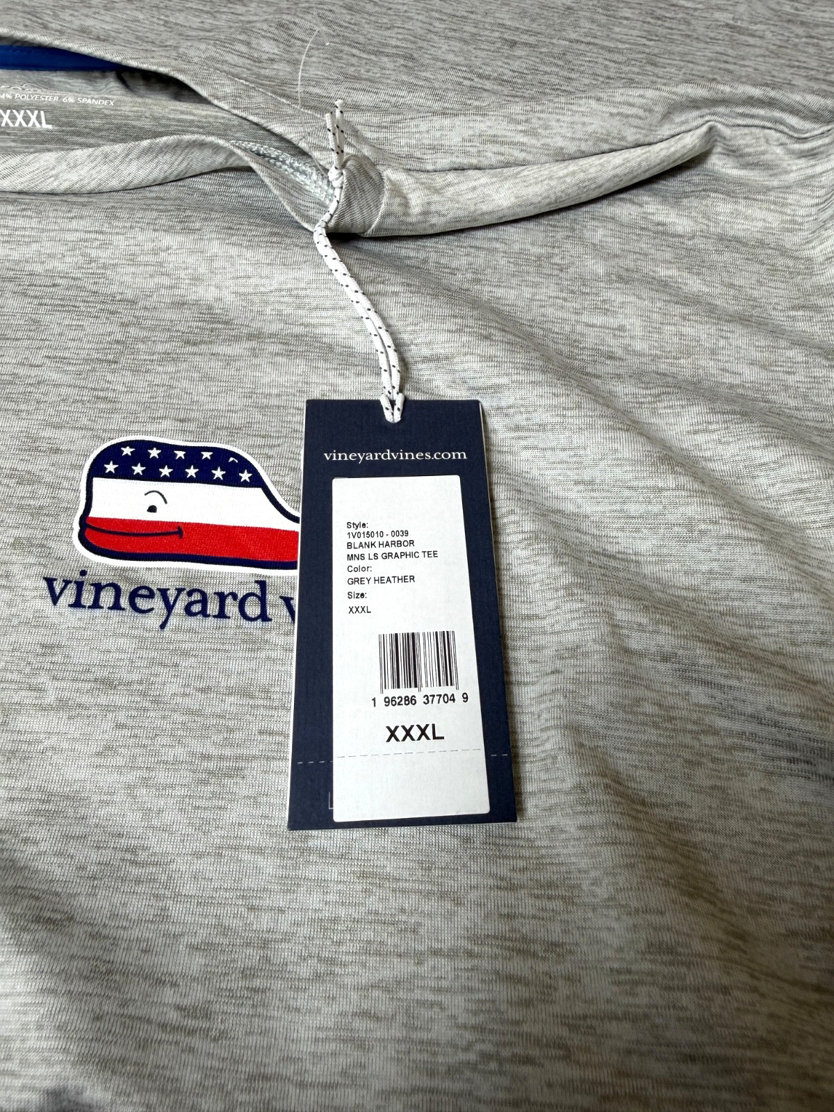 VINEYARD VINES T Shirt Mens 3XL Gray Performance American Flag Long Sleeve NWT
