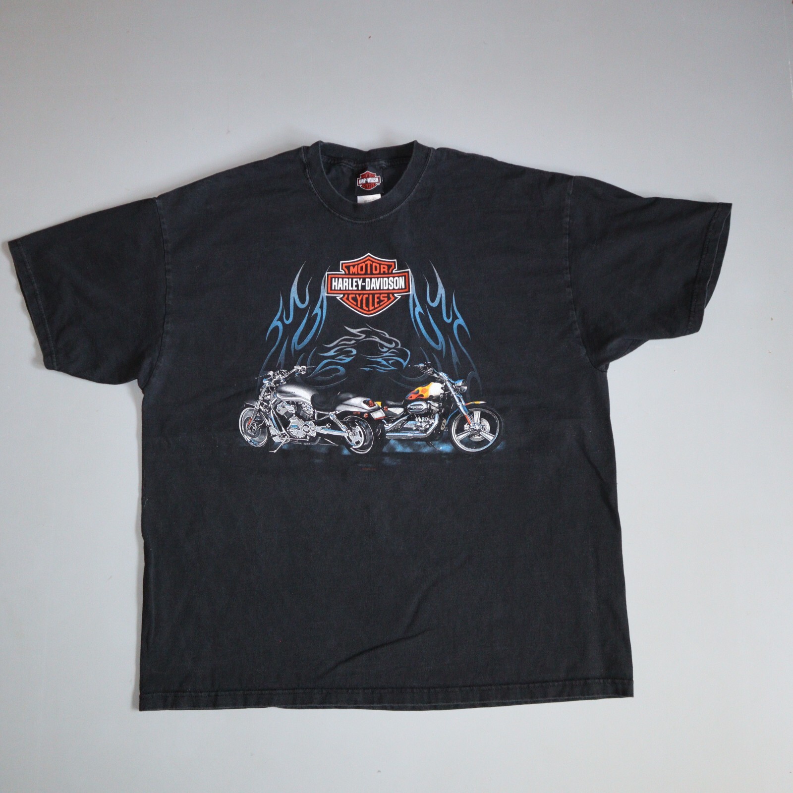 Vintage Harley Davidson Shirt Motorcycle Blue Gradient Flames Y2k Choppers