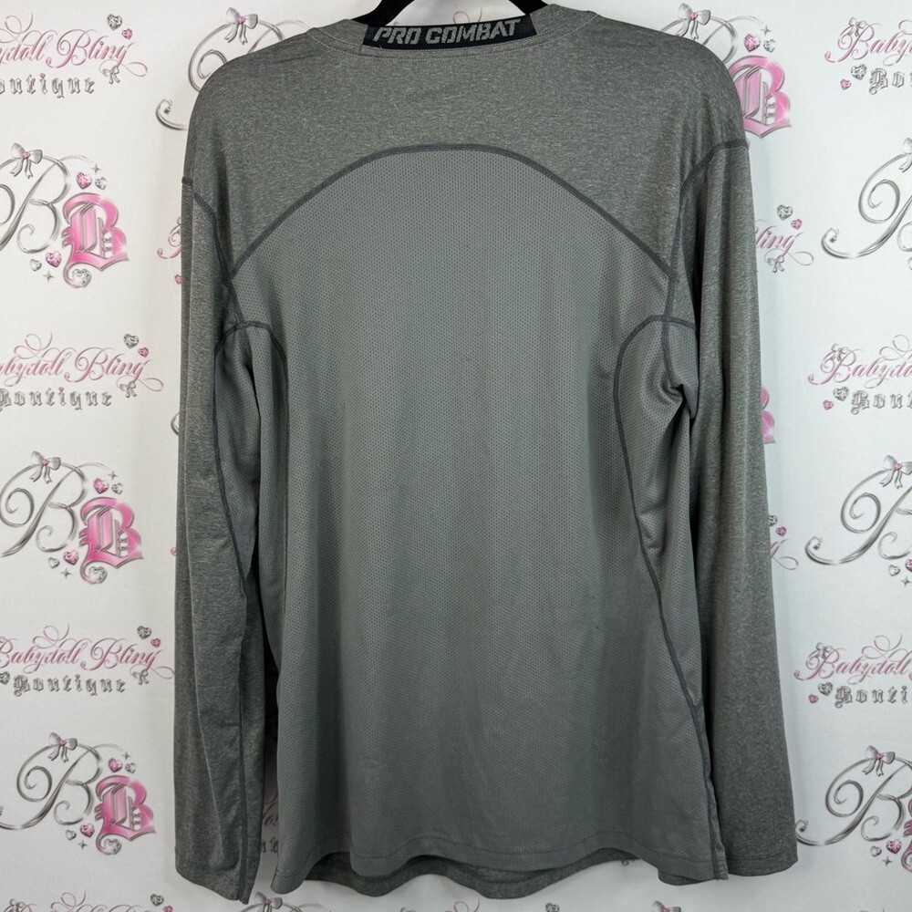 Nike long sleeve shirt dri fit grey silver Pro Combat Men’s Long Sleeve Gray Tee