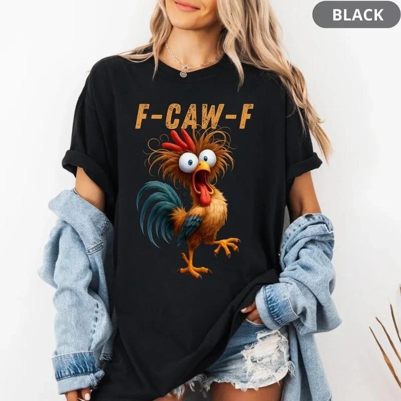 Funny Rooster Meme Shirt, F-CAW-F Chicken Humor Tee, Silly Farm Animal Graphic
