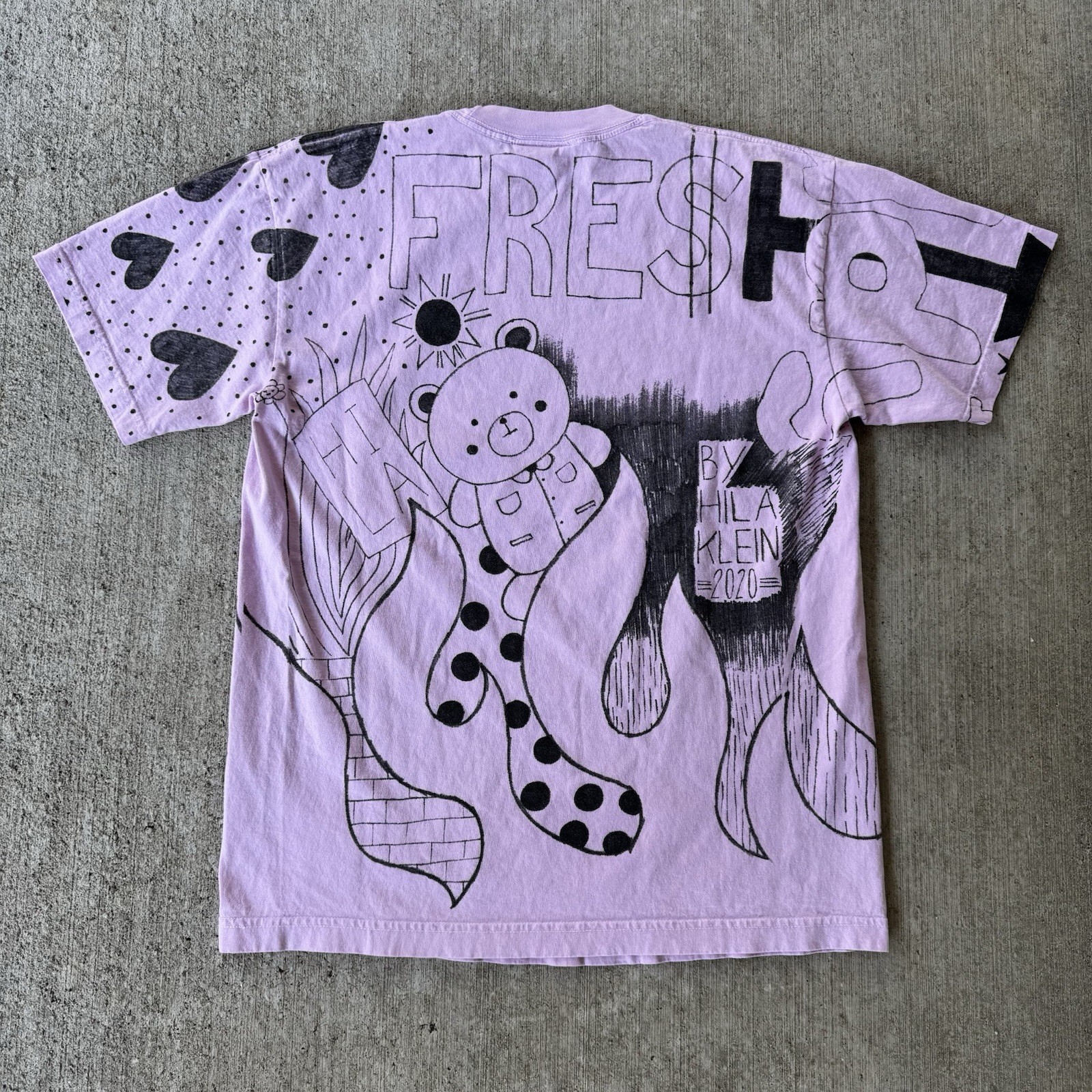 Teddy Fresh Hila Klein Marker Sketch Graphic Art Bear T Shirt Pink Size Medium