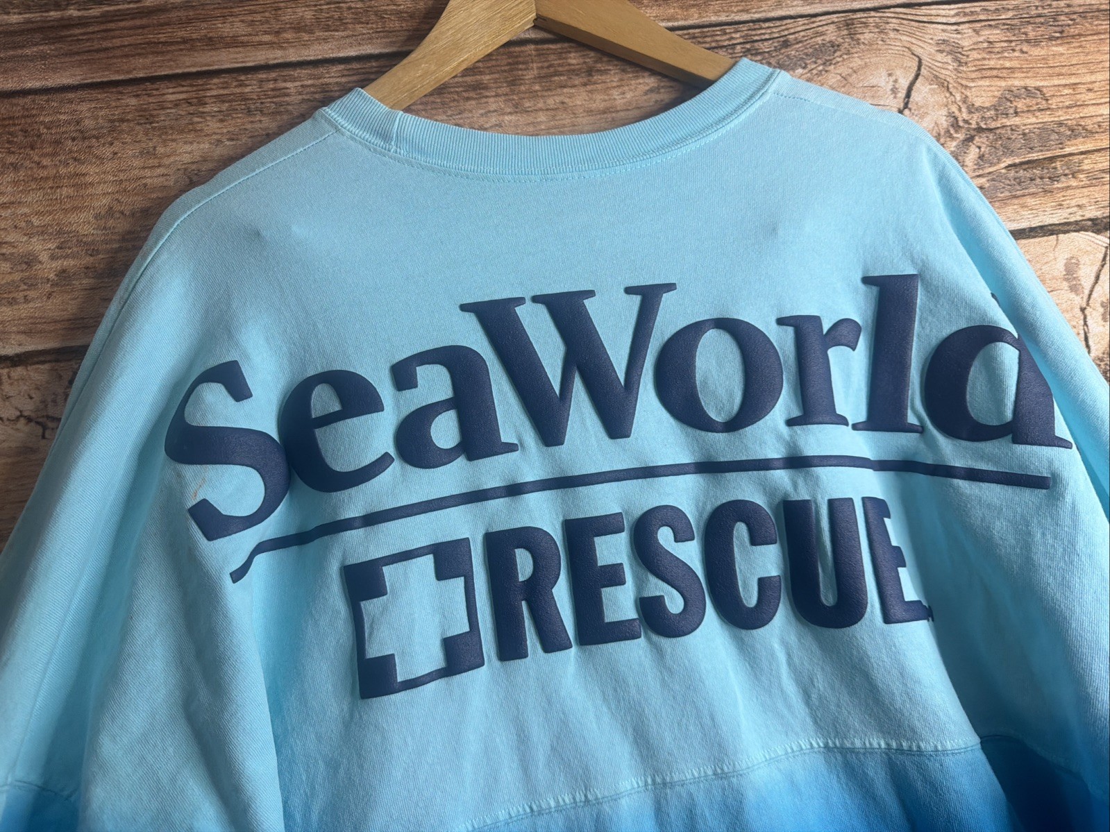 FLAW-SeaWorld Rescue Sweatshirt Mens Large Gradient Blue Marine Animal Graphic