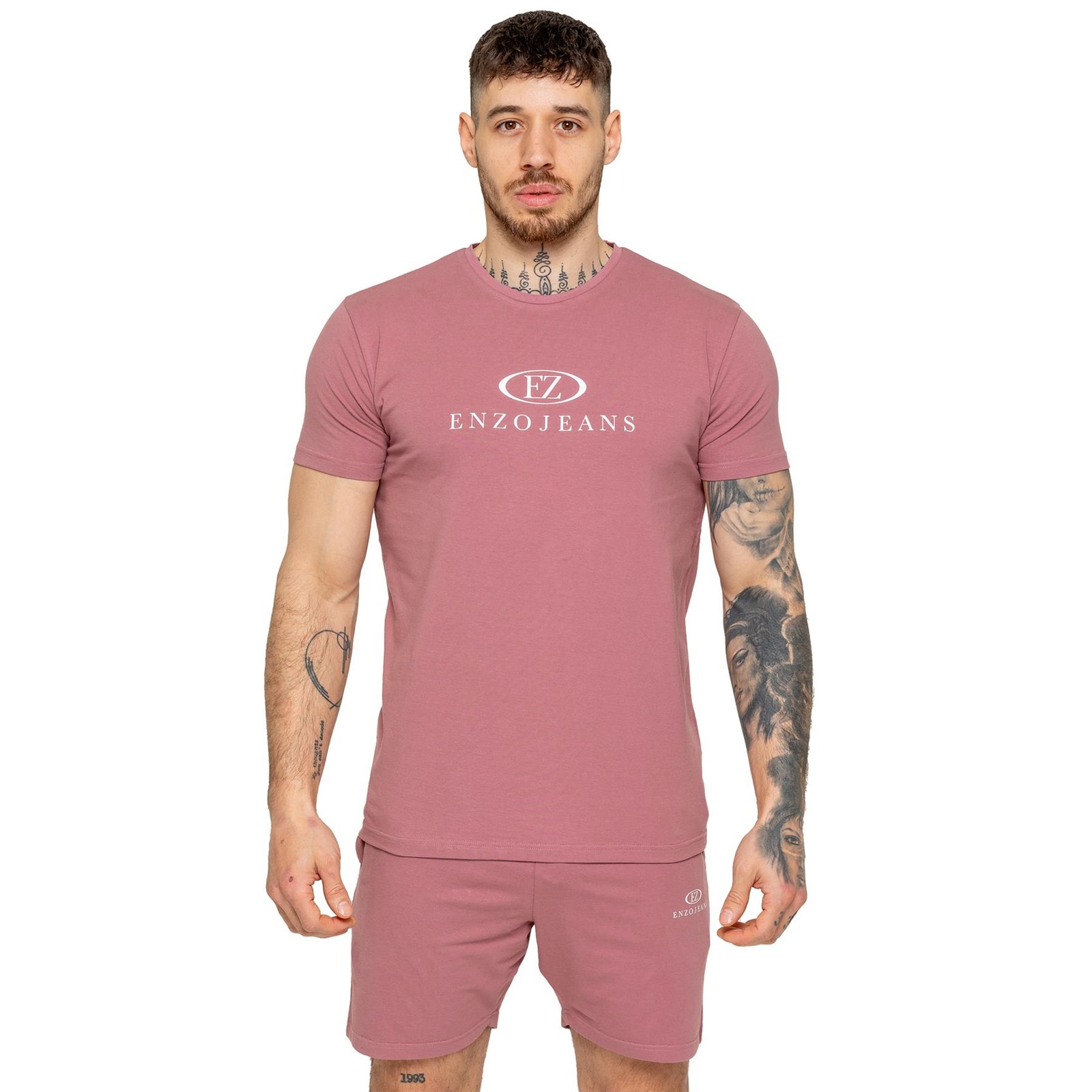Enzo Mens T-Shirt Athletic Casual Slim Fit Cotton Stretch Crew Neck Top