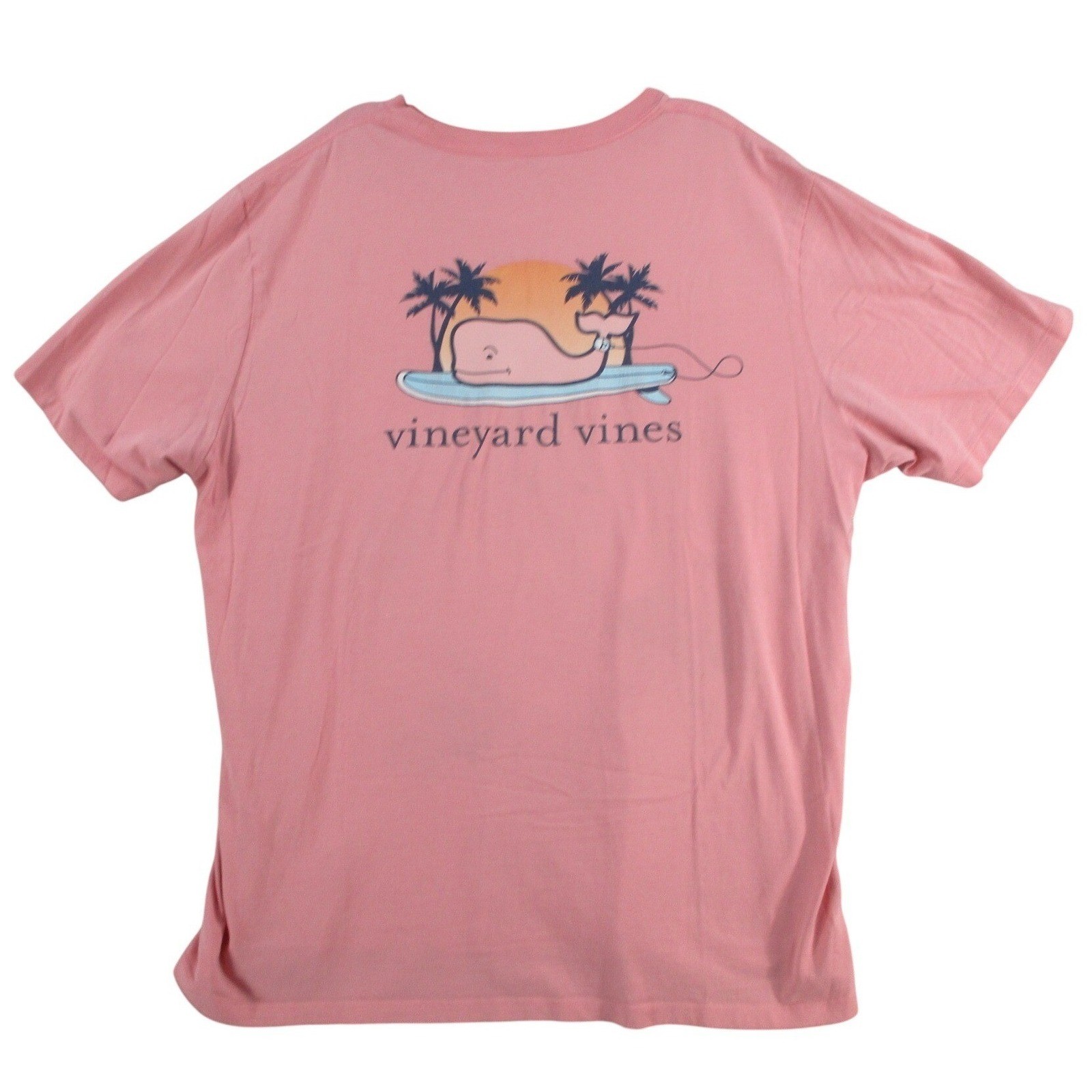 Vineyard Vines Mens XL Pink Surfboard Whale Graphic Pocket T-Shirt Short Sleeve