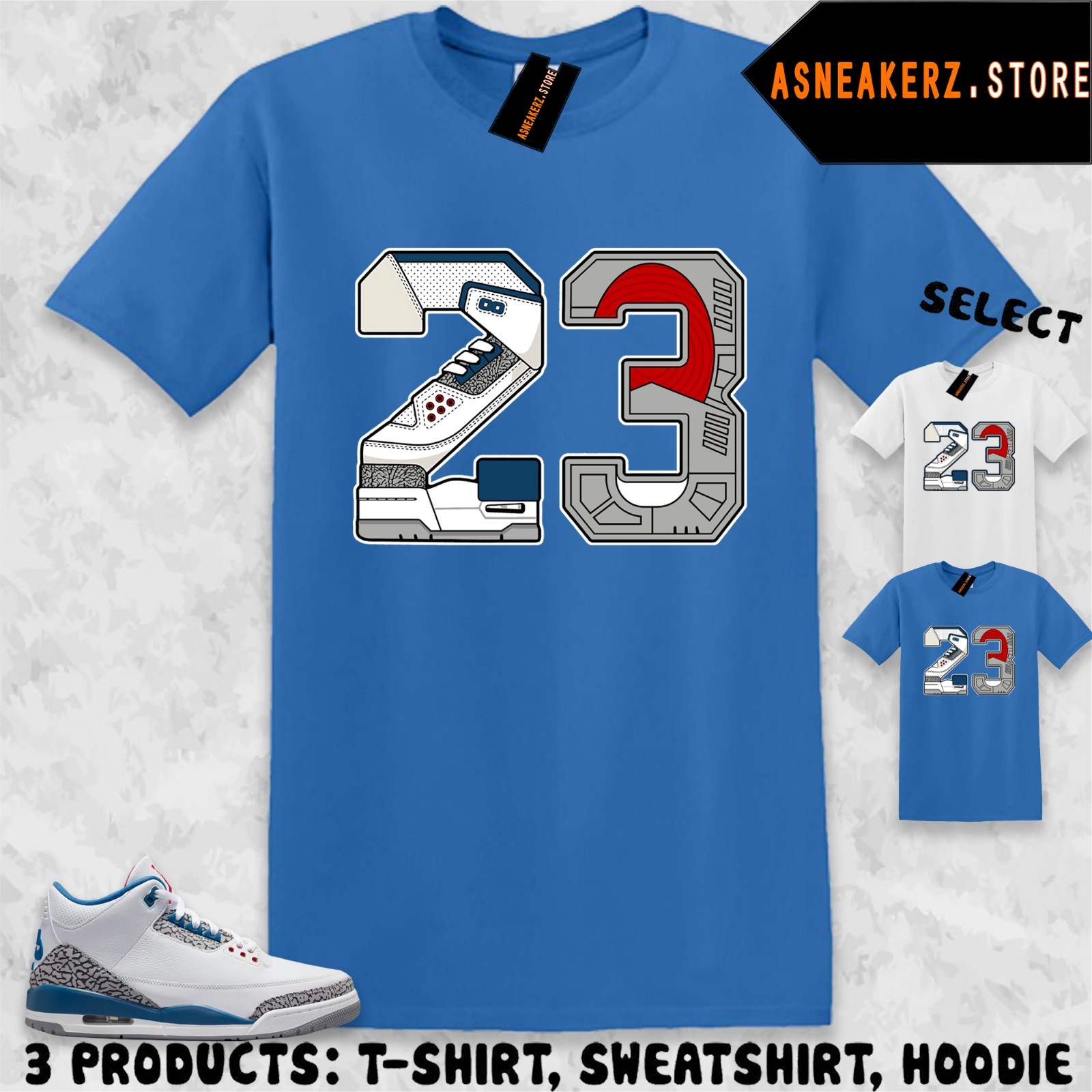 Tee Shirt Matching AJ 3 OG True Blue 2026 Match Sneaker Retro Number 23 T-Shirt