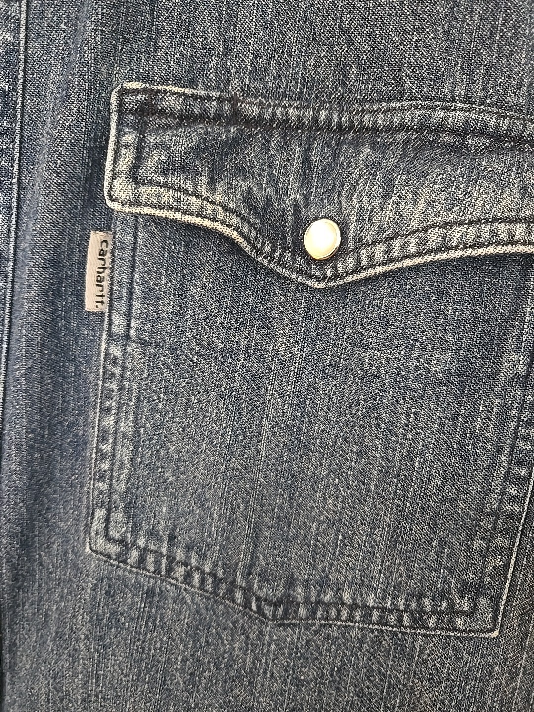 Carhartt S211 DMB Snap- Button Front Denim Jean Work Shirt Large