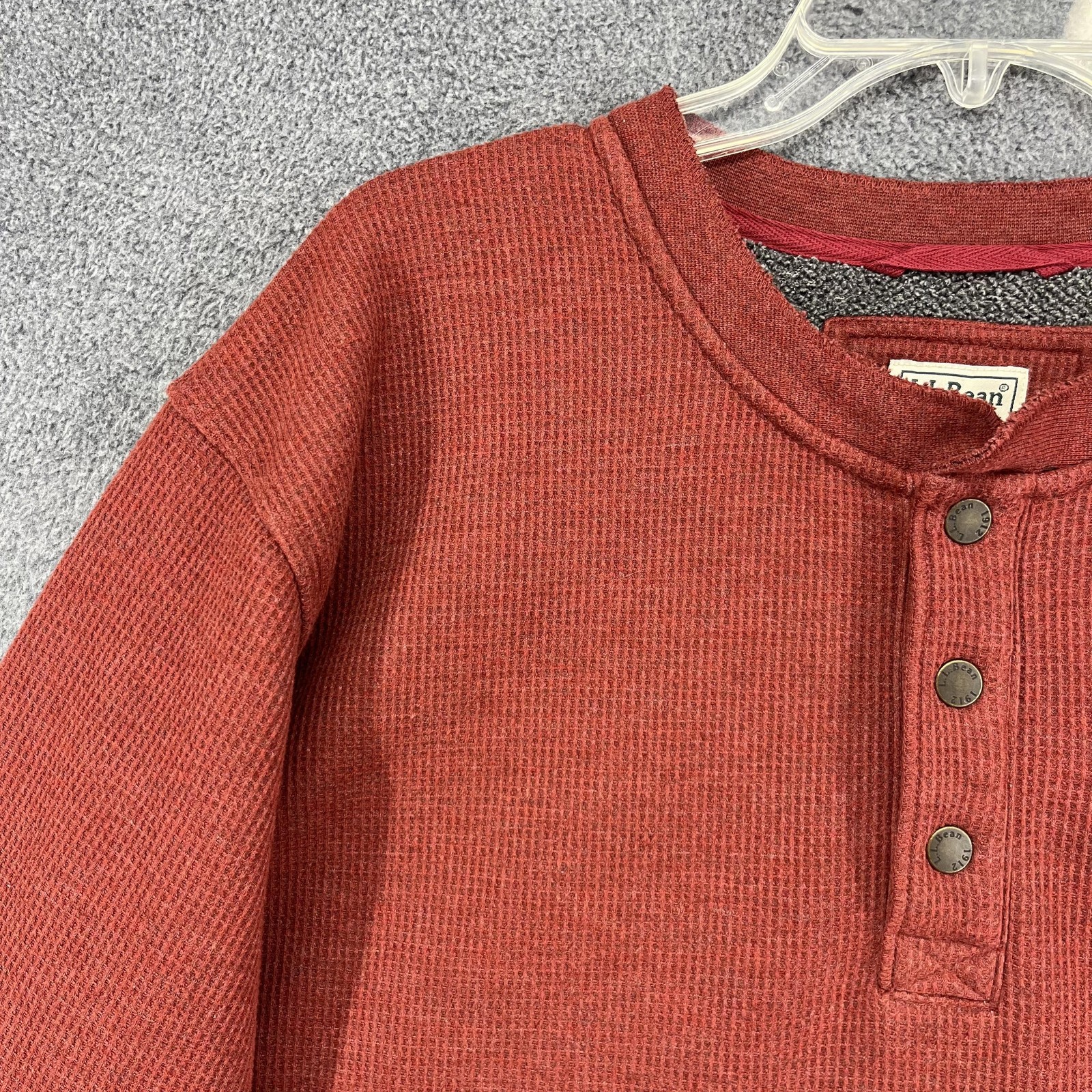 L.L.Bean Henley Pullover Mens 3XL Red Sherpa Fleece Lined Waffle Knit Thermal