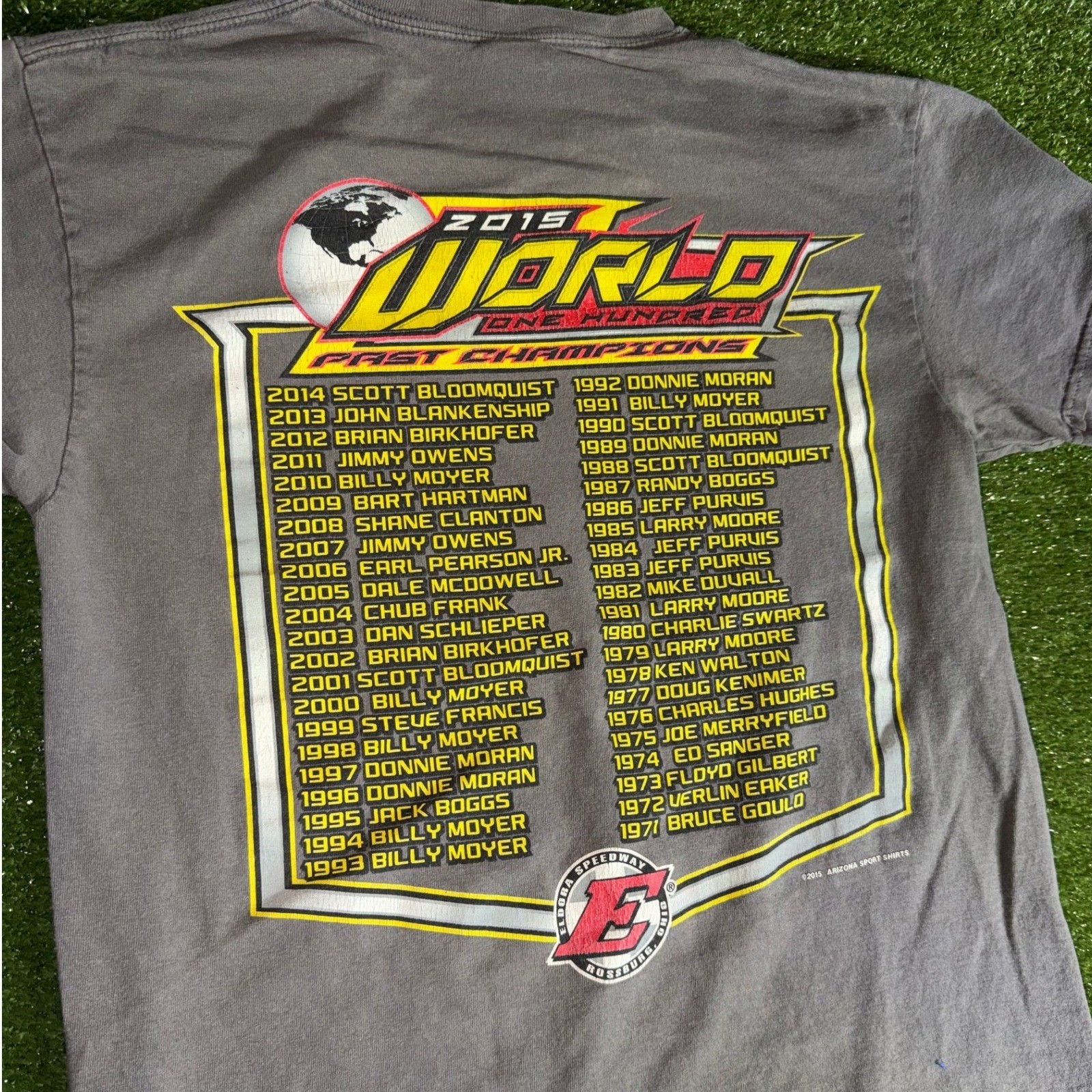 Gildan Eldora Speedway 2015 World 100 Racing T-Shirt Mens Medium Gray Dirt Track