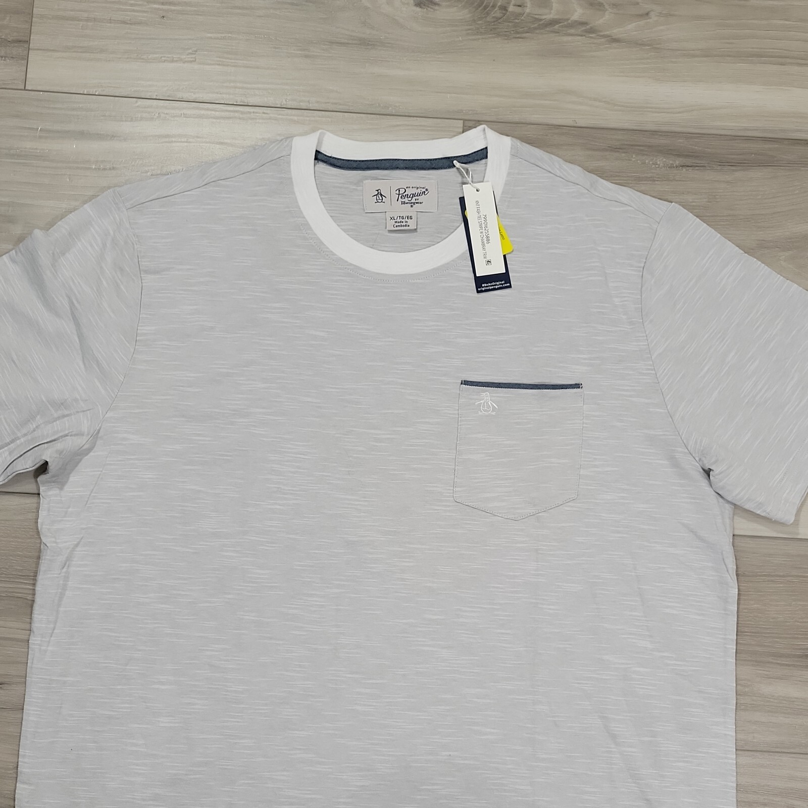 Penguin Knit Tee Mens XL Light Gray Stripe Chambray New