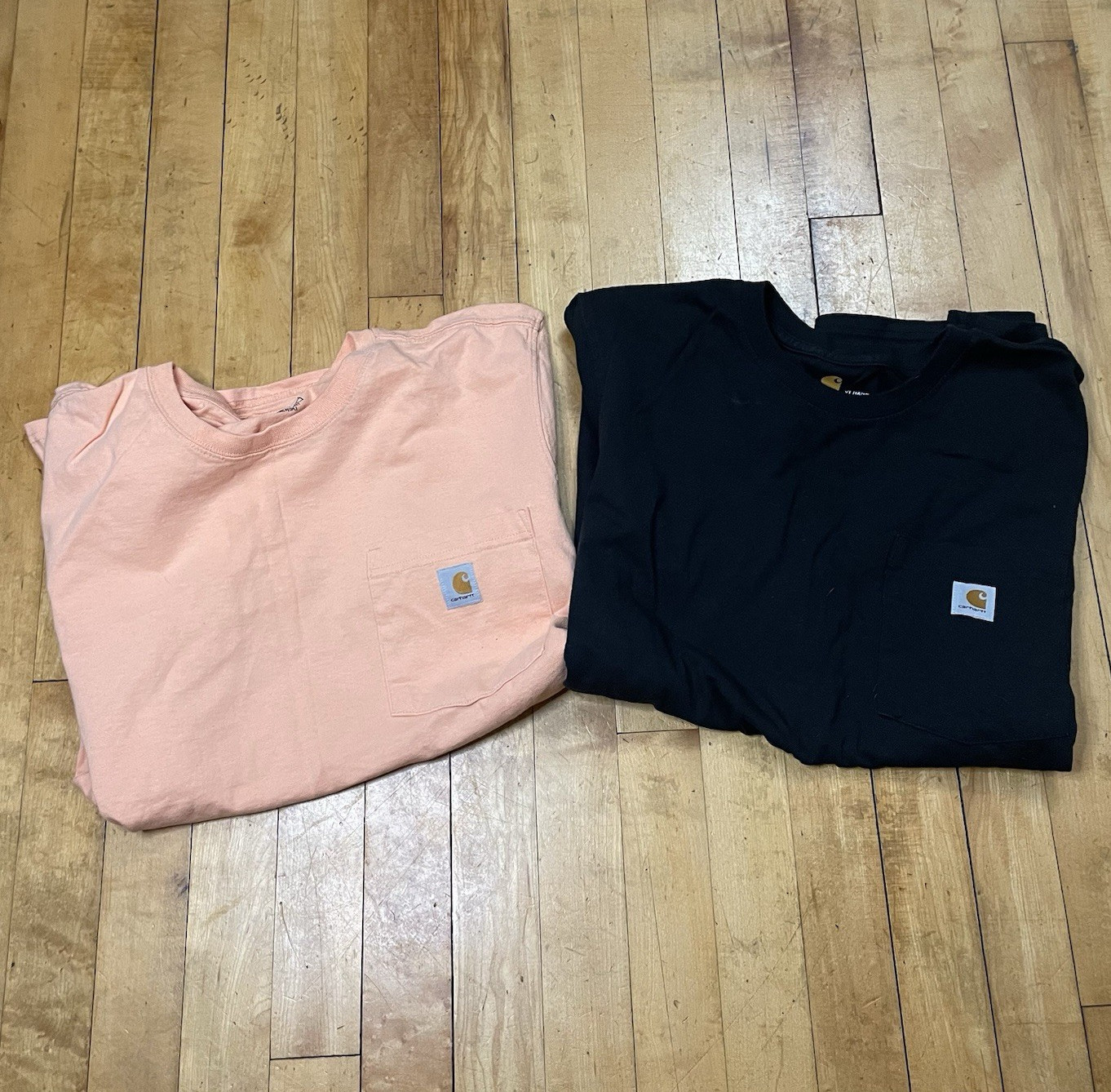 Carhartt Women’s XL Pink & Black Solid Crew Neck Pocket T-Shirts Lot of 2