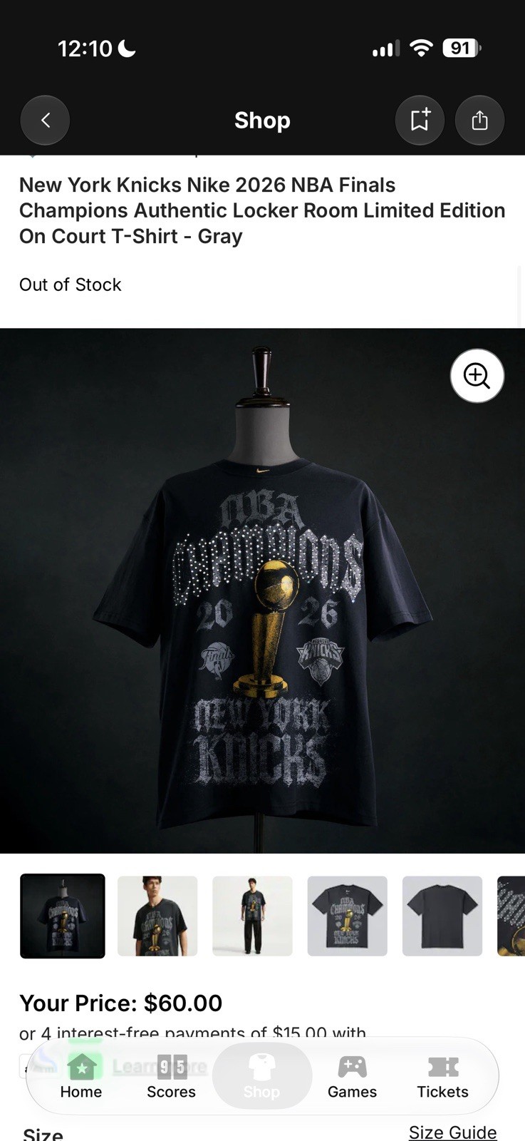 Nike New York Knicks 2026 NBA Finals Champions Limited T-Shirt Gray 2XL