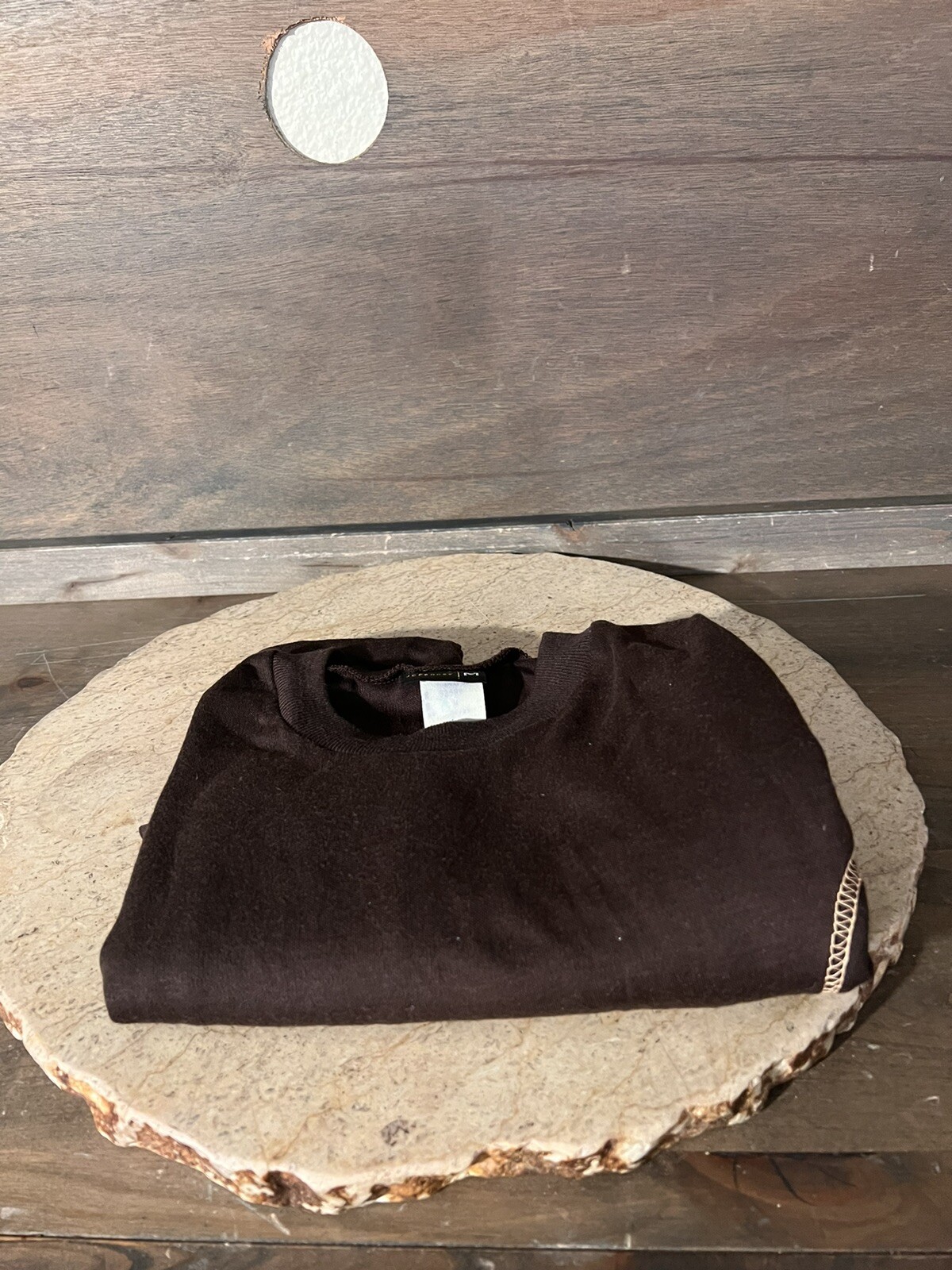 Vintage 80s JCPenney BROWN Cotton POLY T-Shirt SIZE MEDIUM THREAD DETAIL EUC