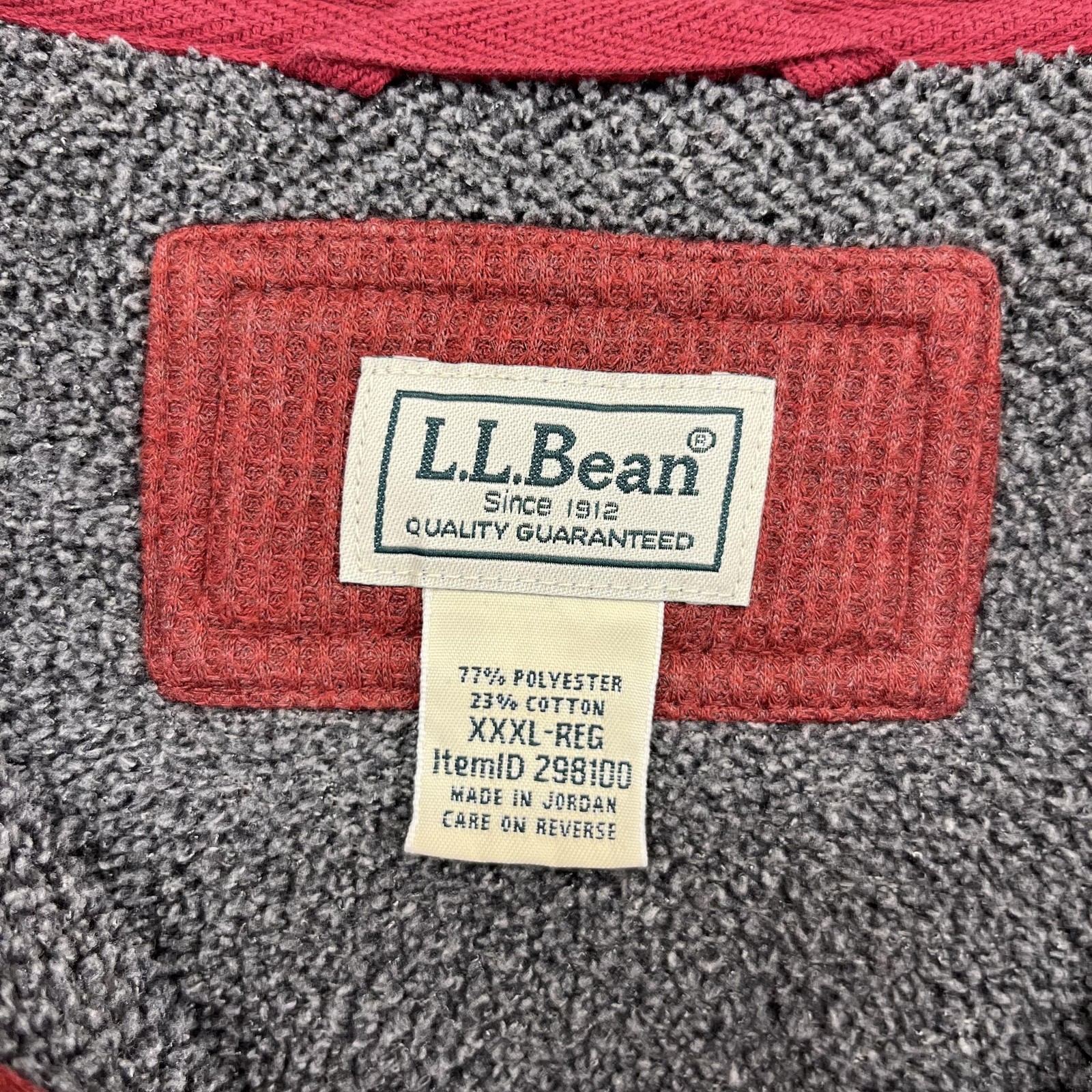 L.L.Bean Henley Pullover Mens 3XL Red Sherpa Fleece Lined Waffle Knit Thermal