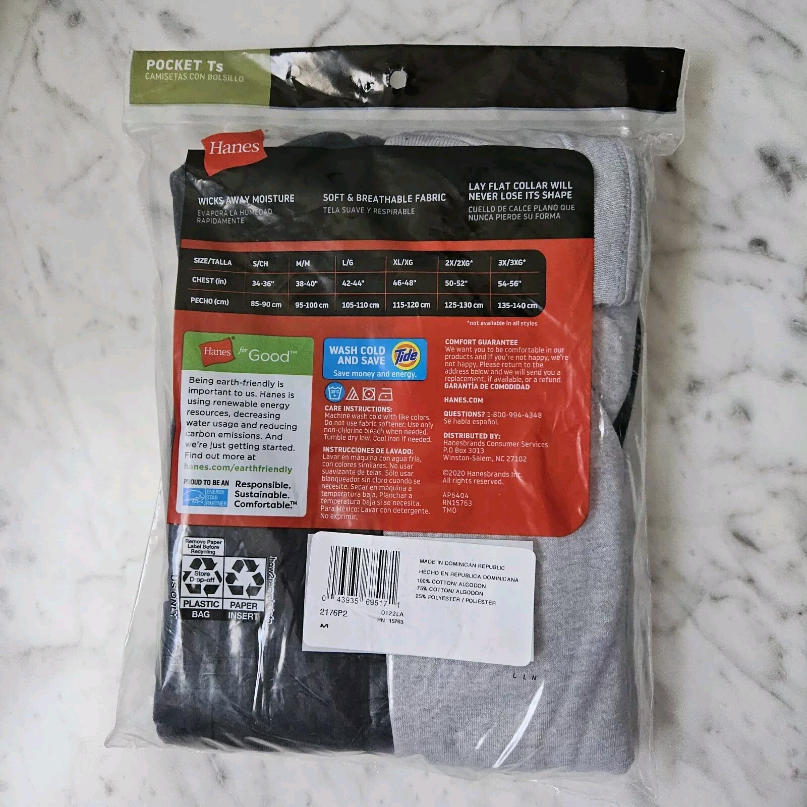 Hanes 2 Pack MEDIUM 38-40″ Pocket Tshirts Soft Breathable Cool Wicking Fabric