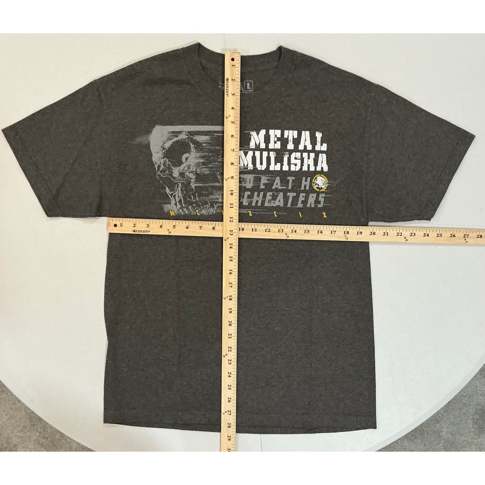 Metal Mulisha Death Cheaters Skull Moto Skater T-Shirt Mens L Charcoal Gray