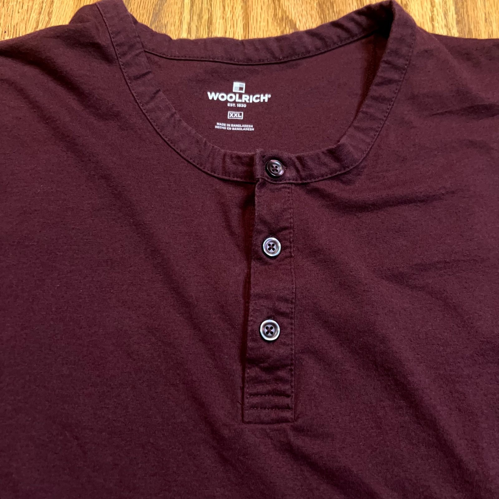 Woolrich Shirt Men’s 2XL Maroon Henley Long Sleeve Casual Woven Cotton Blend
