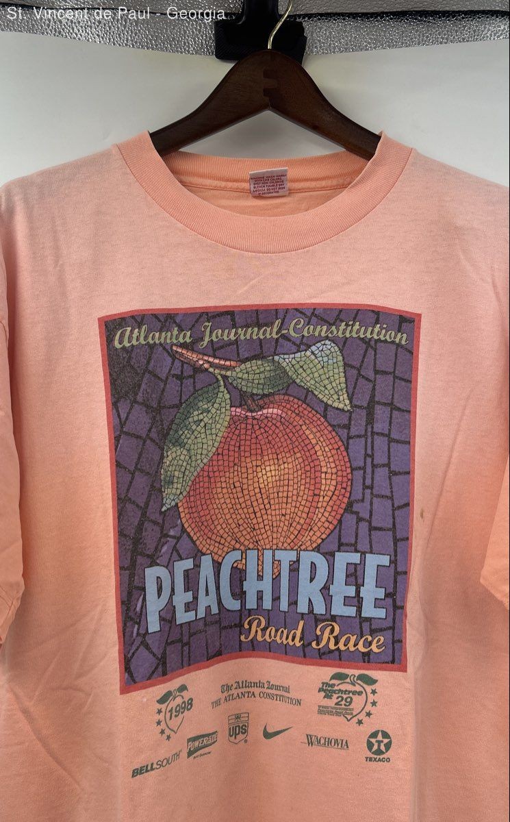 Atlanta Track Club Vintage 1998 Peachtree Road Race Tee Shirt XL Peach Running
