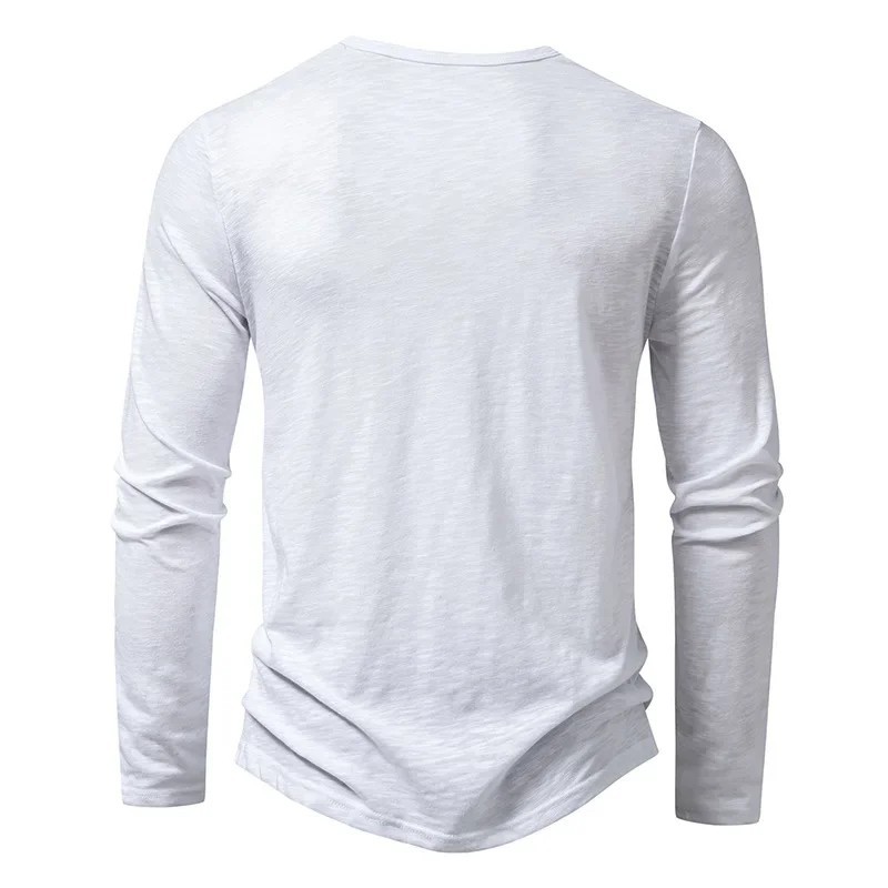 Men’s Autumn Cotton Henley Neck T-Shirt, Long Sleeve, Casual Slim Fit