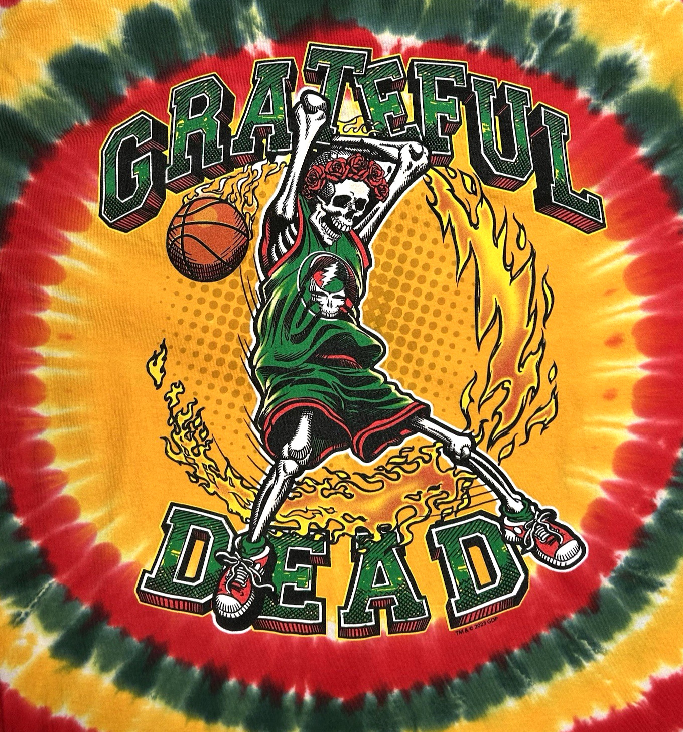Grateful Dead Dunker Front/Back Graphic Grn/Red/Yellow Tie Dye T-Shirt Large New
