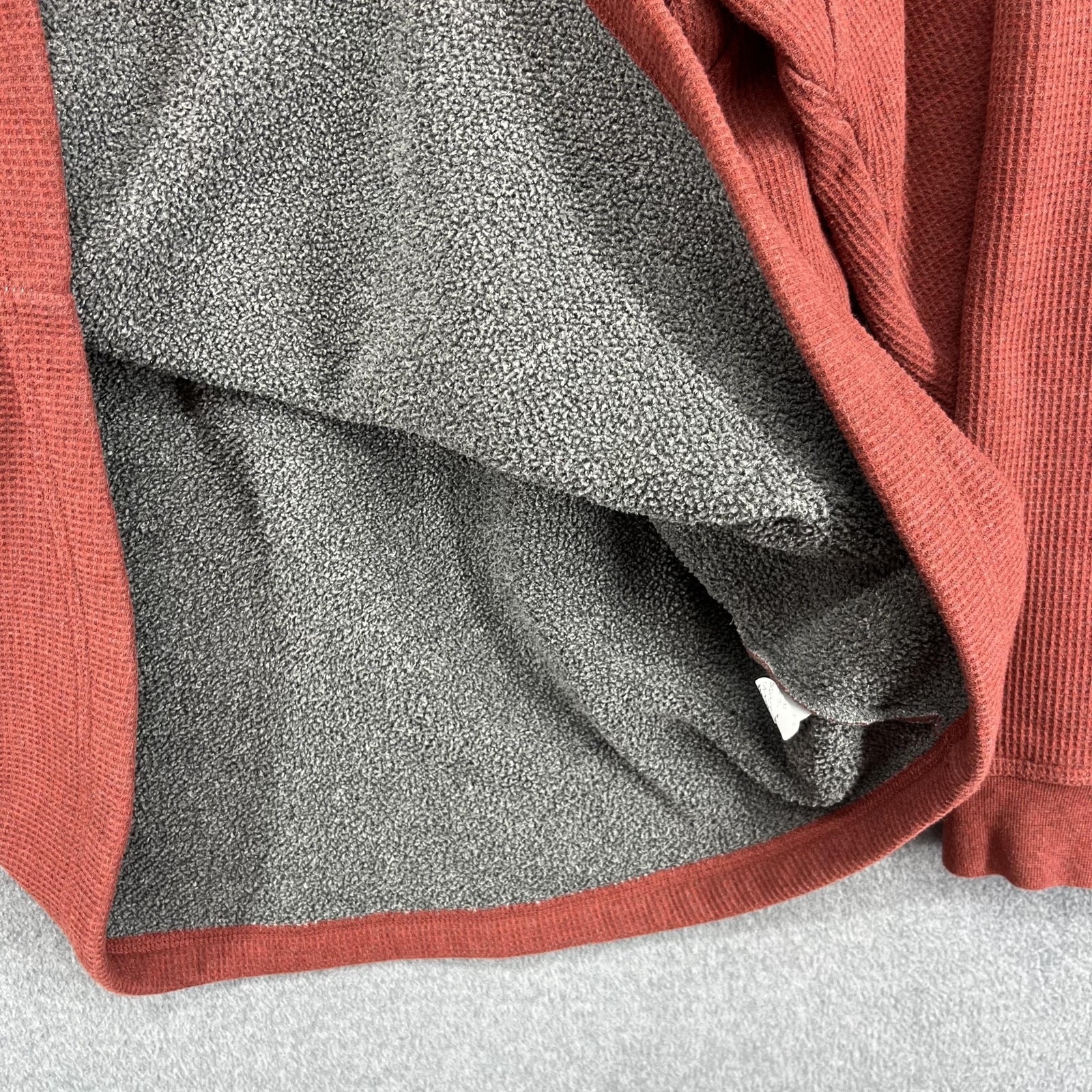 L.L.Bean Henley Pullover Mens 3XL Red Sherpa Fleece Lined Waffle Knit Thermal