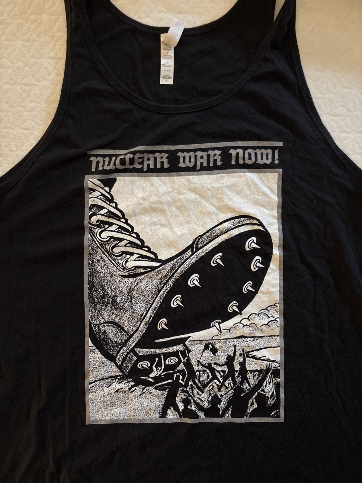 Nuclear War Now! Black Tank Top Spike Boot Size L