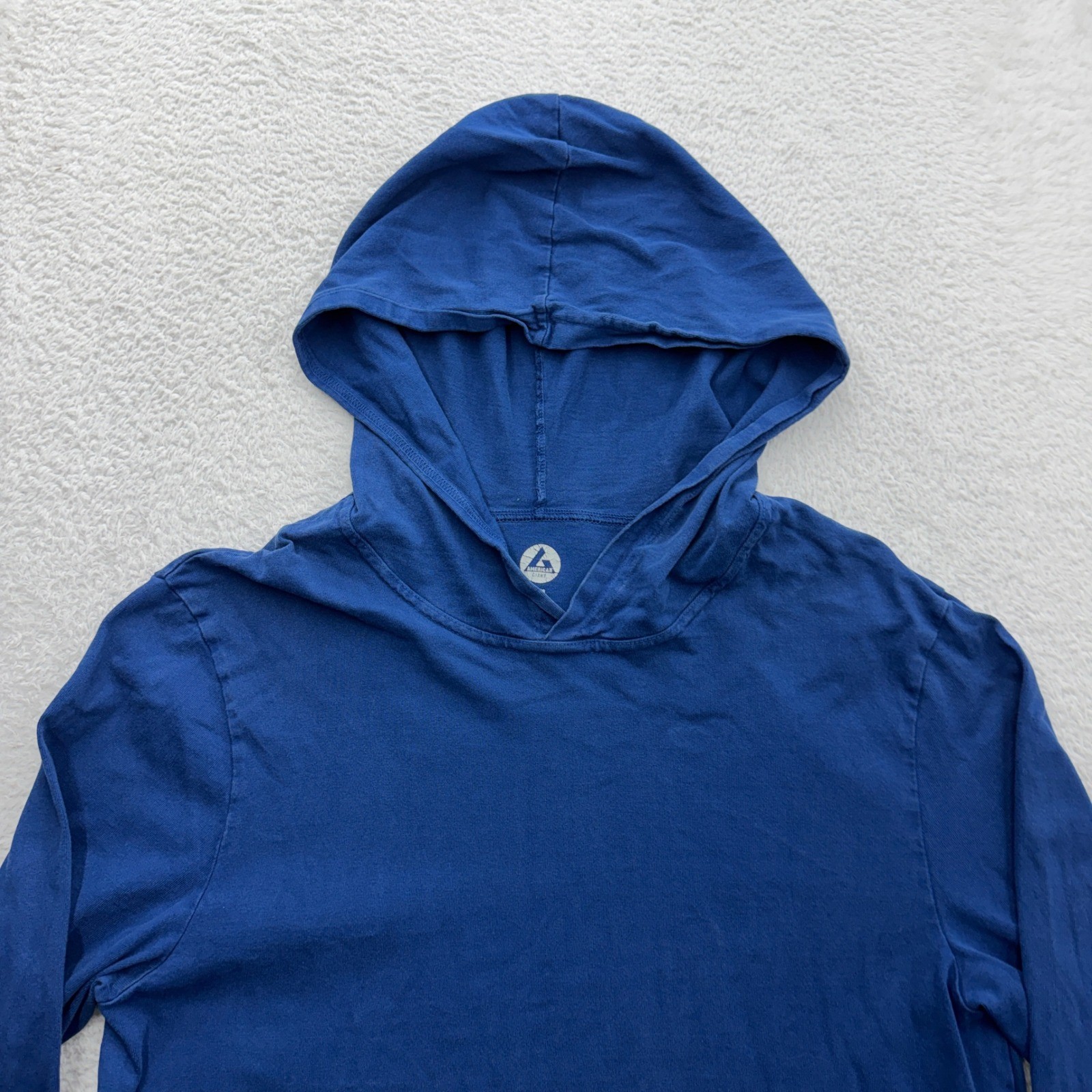 American Giant Mens Blue Long Sleeve Hooded T-Shirt Pullover Size M Made in USA