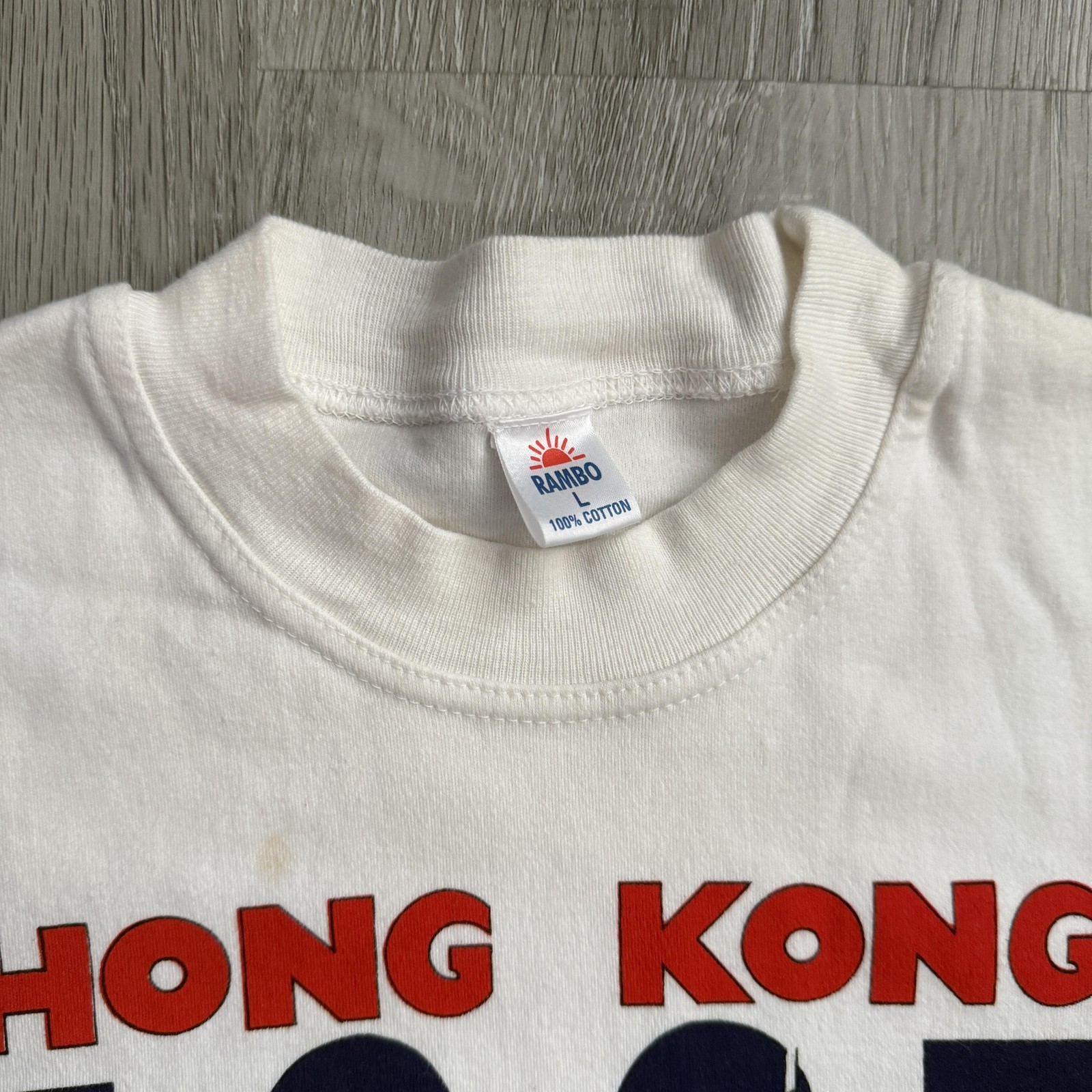 Vintage Hong Kong 1997 Shirt Mens Large White Rambo Flag Souvenir 90s Tee