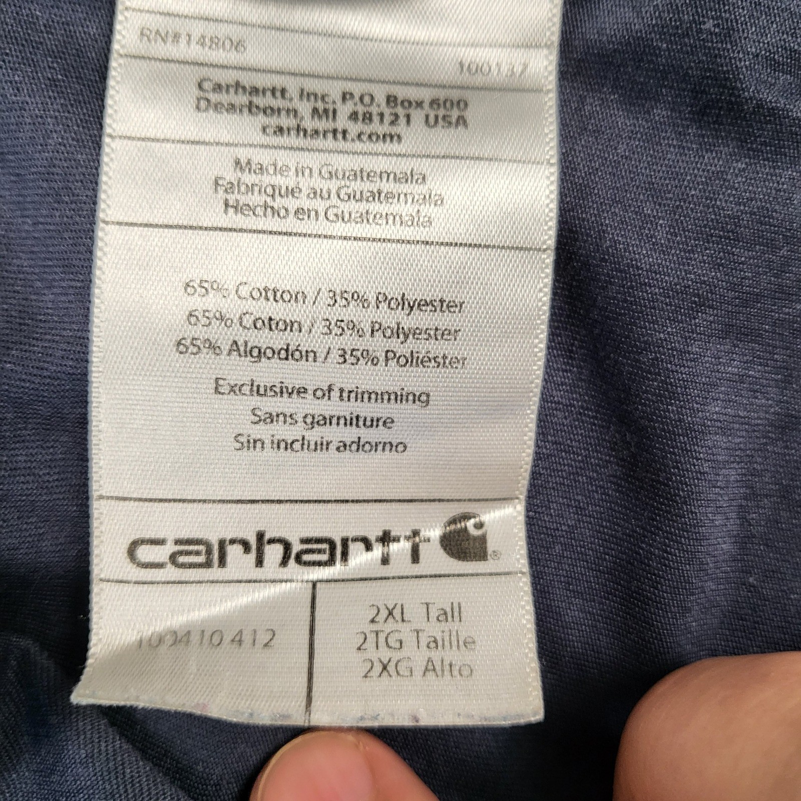Carhartt Pocket Tee Mens 2XL Tall Blue Force Relaxed Fit Cotton Blend Flaw