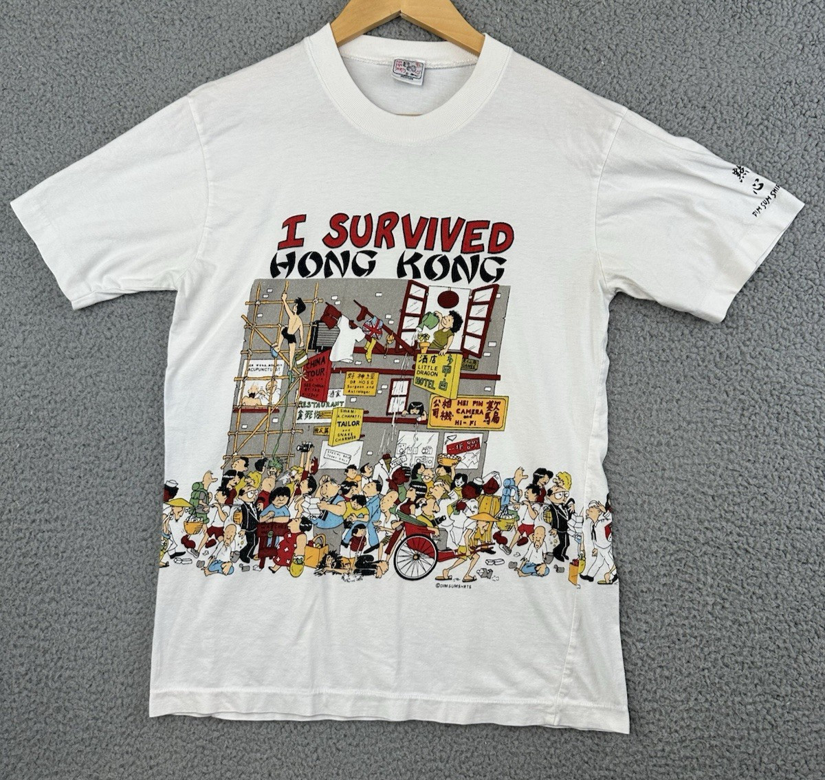 VTG 80s 90s I Survived Hong Kong Souvenir Tourist T-Shirt Medium Dim Sum Shirts