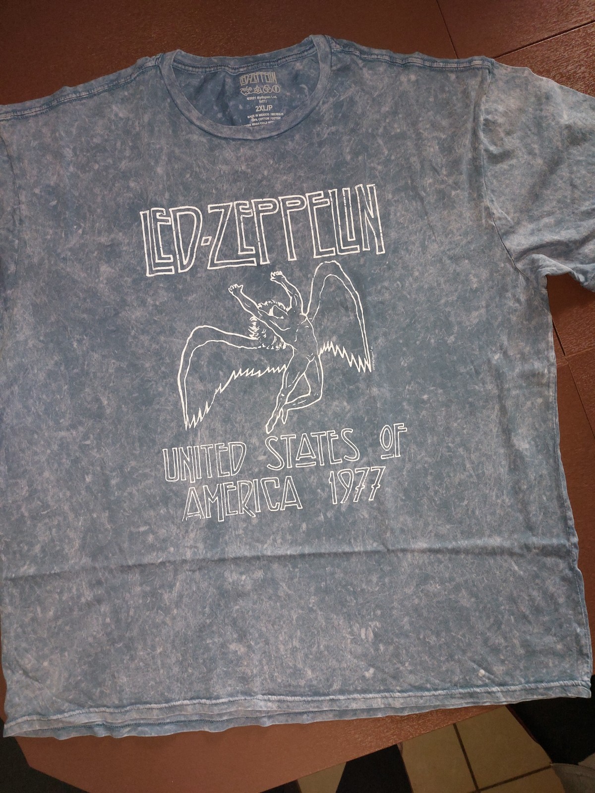 LED ZEPPELIN DISTRESSED LOGO VINTAGE WASH BLUE T SHIRT