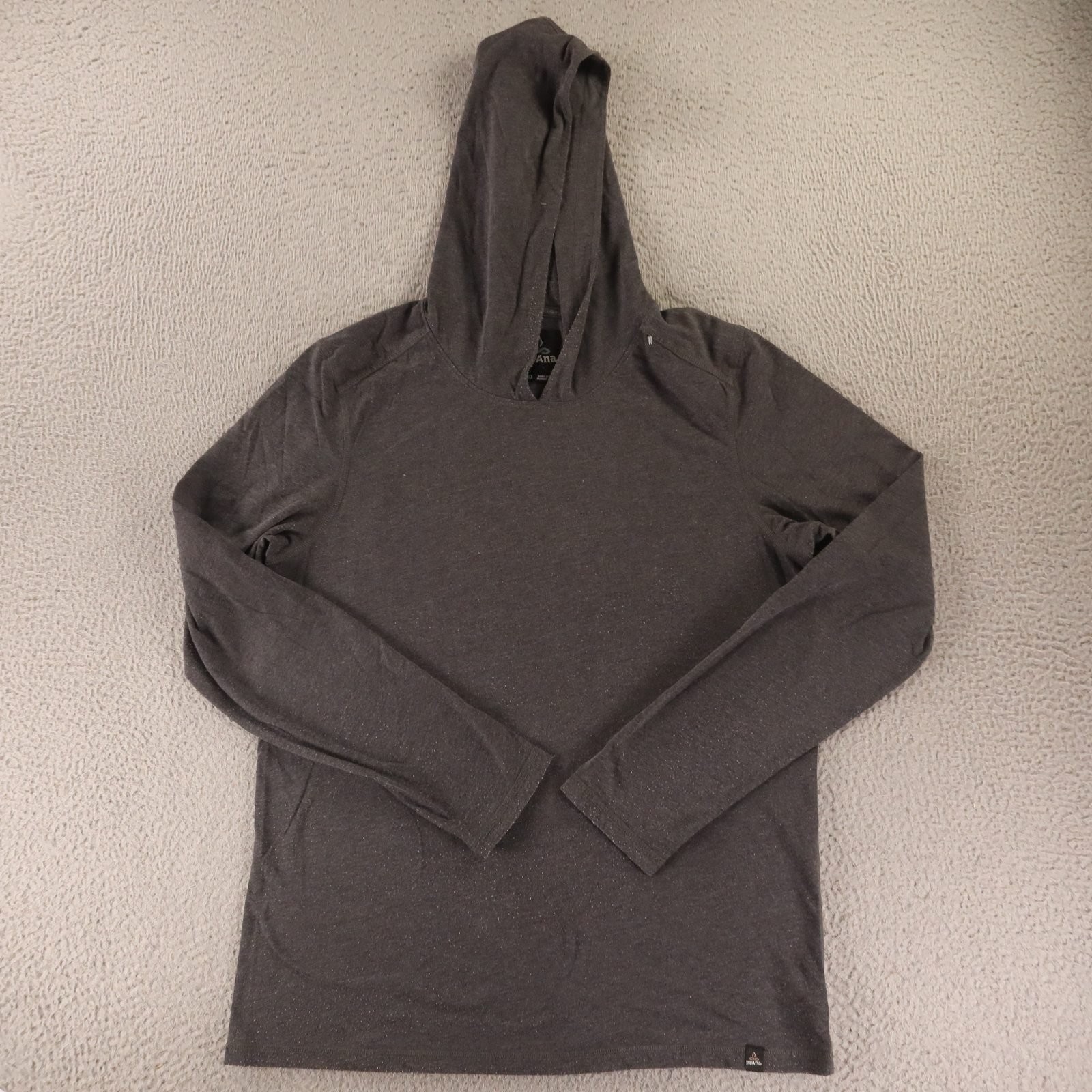 prAna Hoodie Mens M Gray Heathered Organic Cotton hooded tee long sleeve