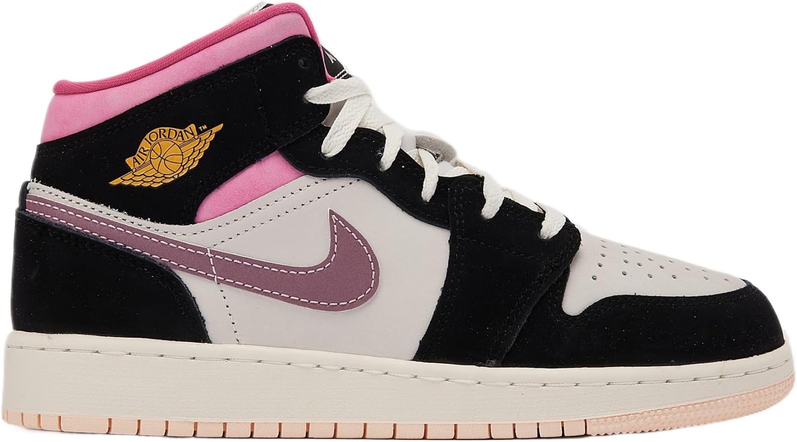 Jordan Air 1 Mid SE Grade-School (Black) – Black/Sail/Pinksicle/University Gold