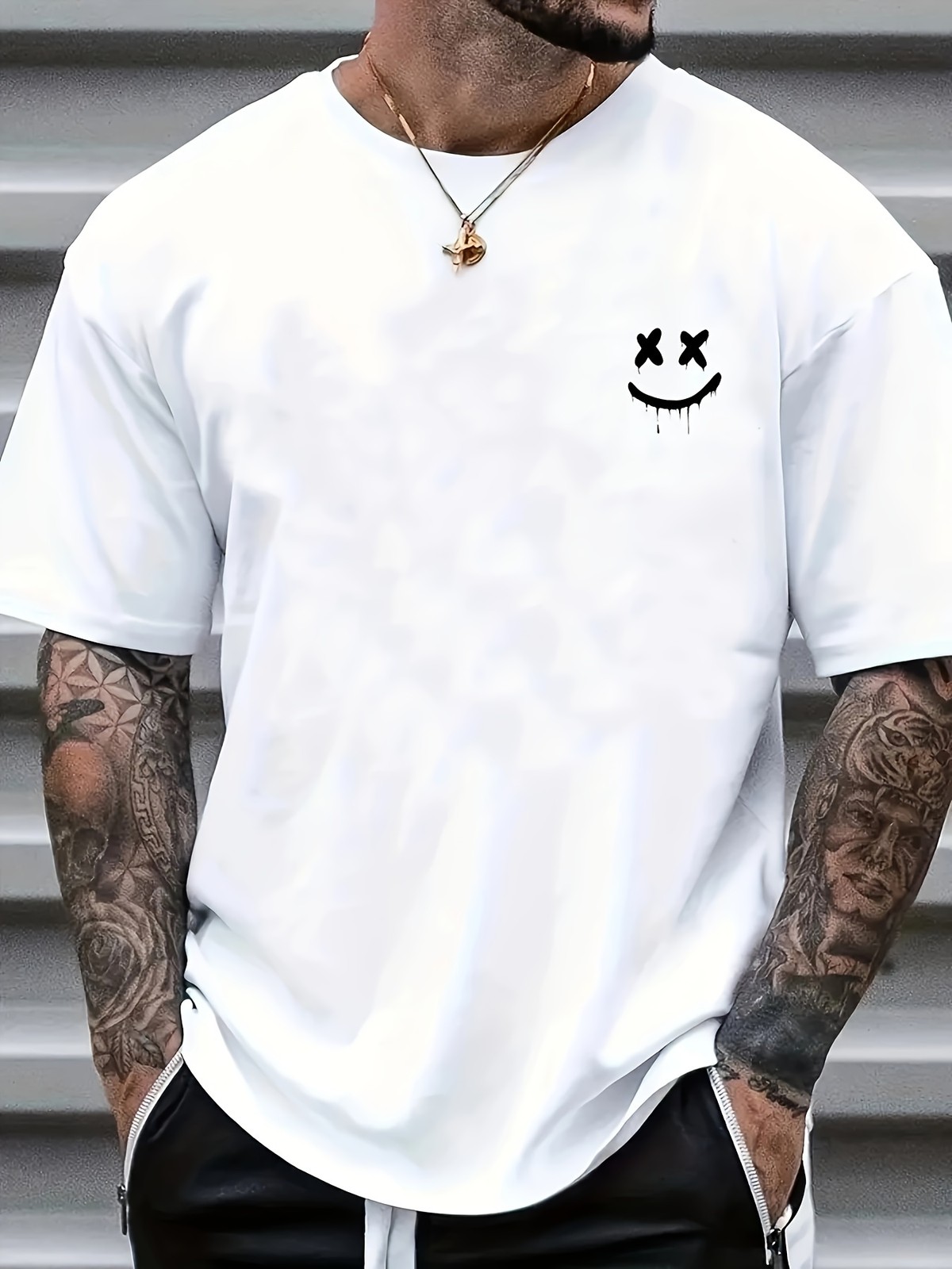 Drip Smiley Face Graphic Tee – Edgy X-Eyes Streetwear T-Shirt